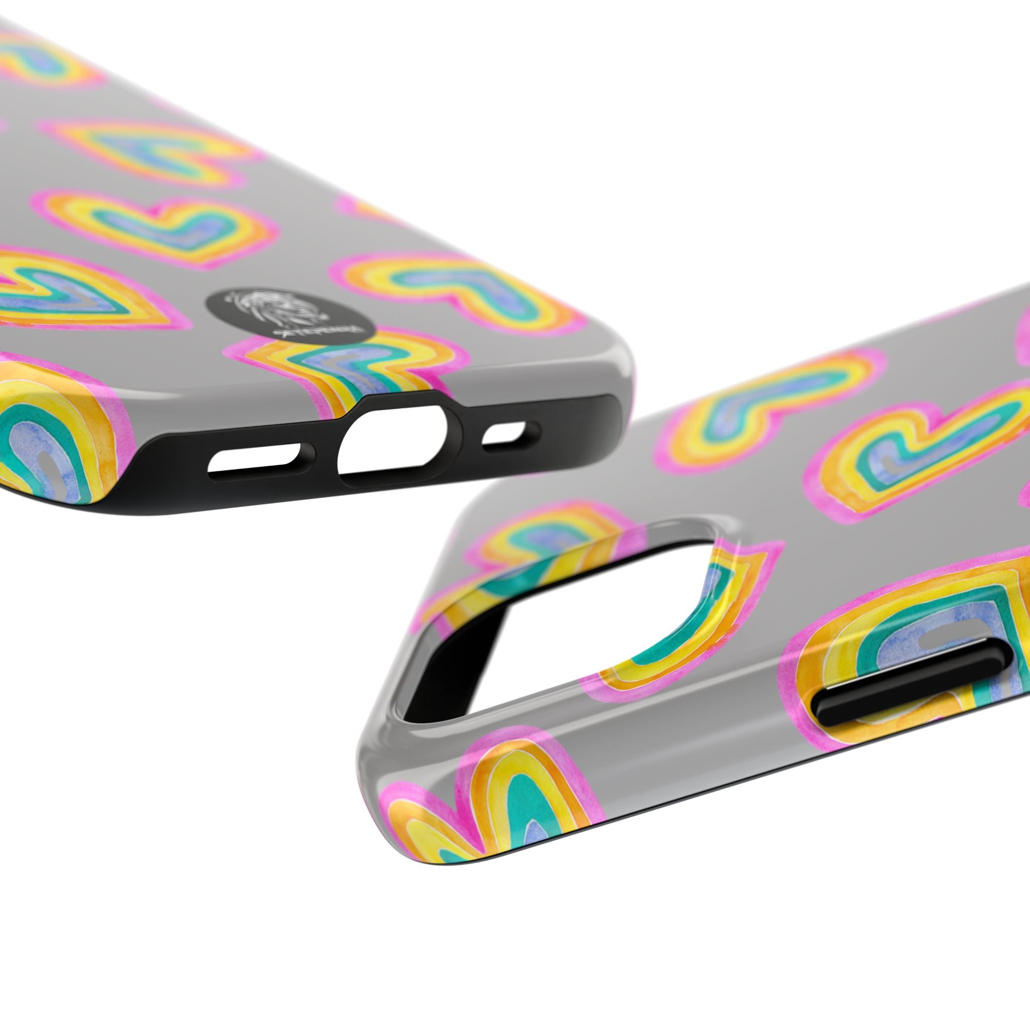 Rainbow Heart Tough Phone Case (For iPhone, Galaxy & More) - Light Grey