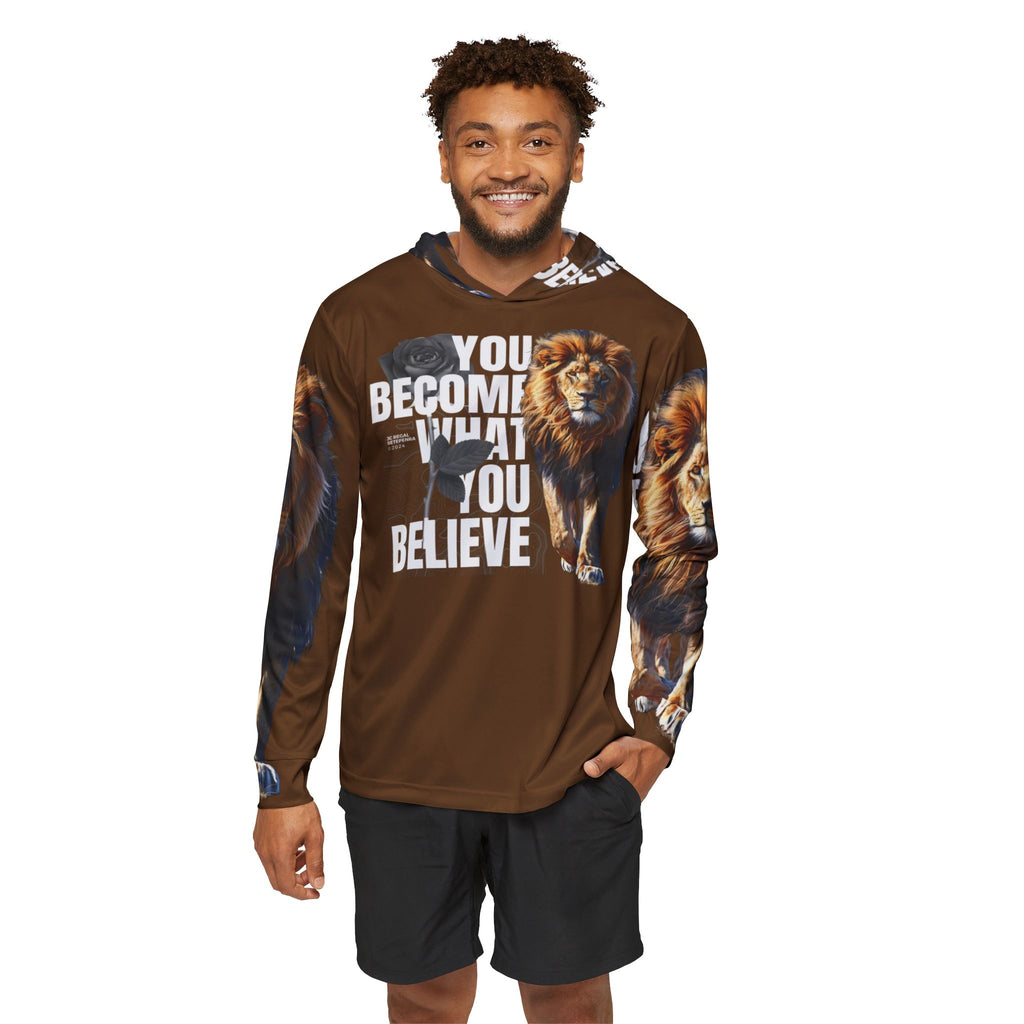 You Become What You Believe Men's Sports Warmup Hoodie (Brown) SETEPENRA All Over Prints.