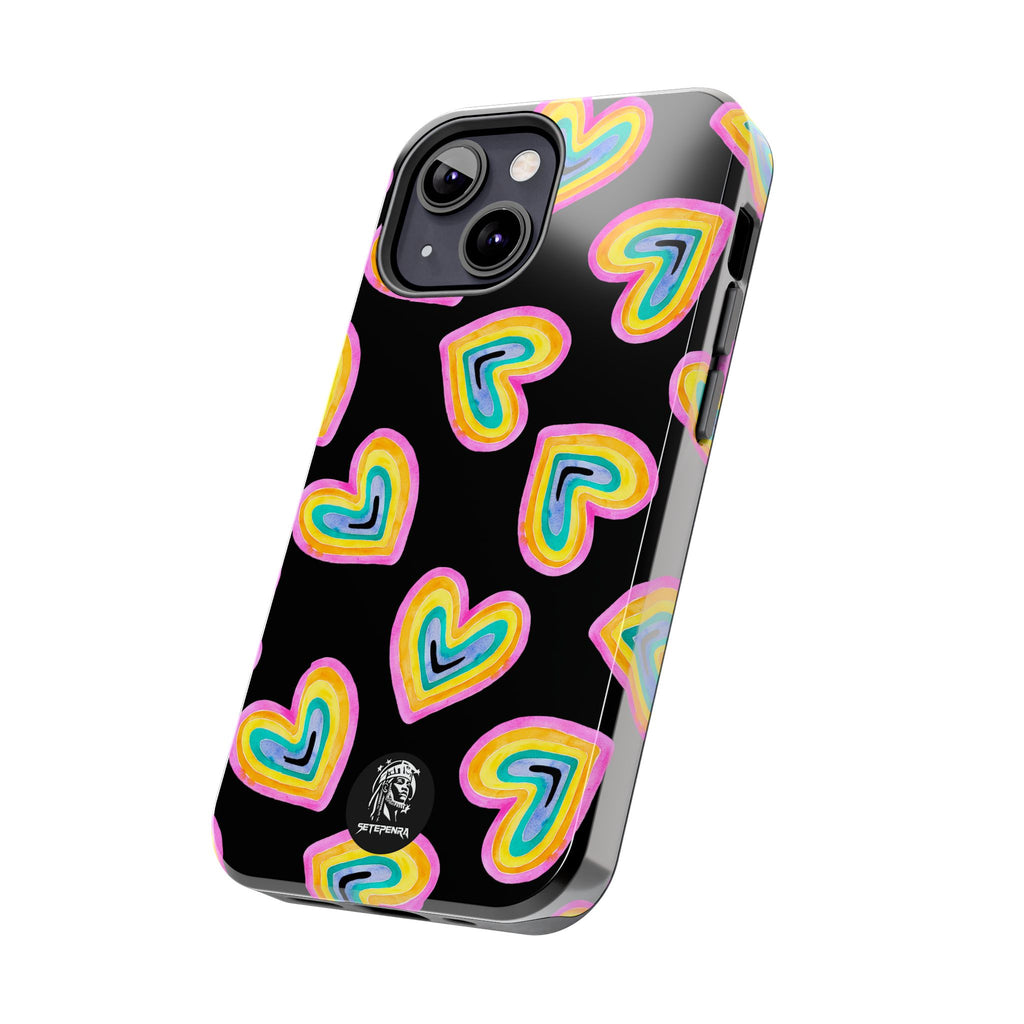 Rainbow Heart Tough Phone Case (For iPhone, Galaxy & More) - Black
