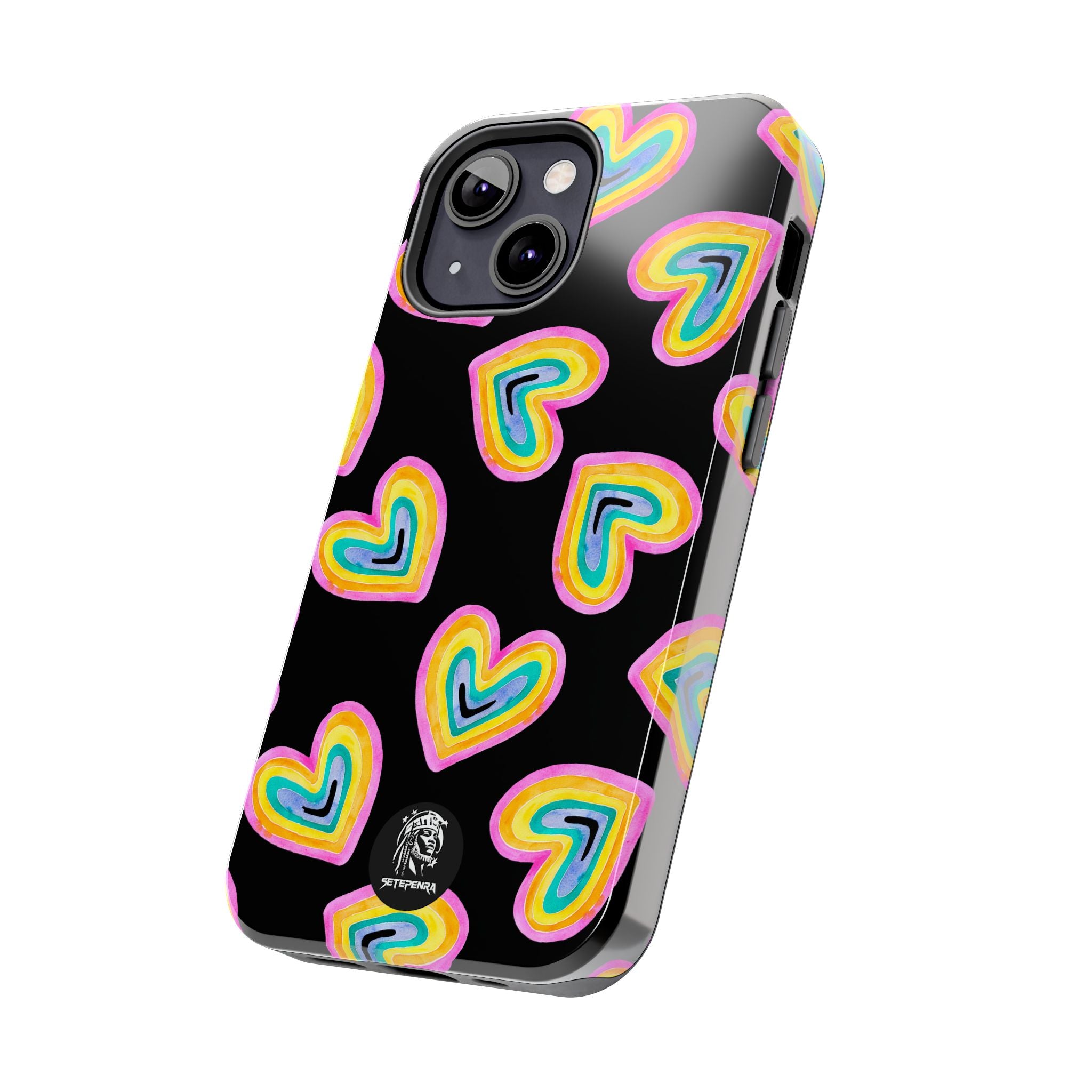 Rainbow Heart Tough Phone Case (For iPhone, Galaxy & More) - Black