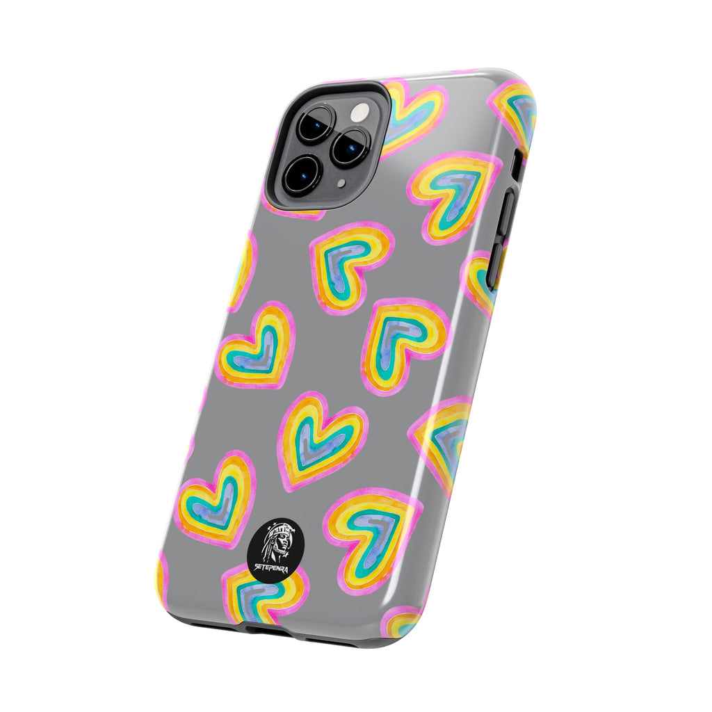 Rainbow Heart Tough Phone Case (For iPhone, Galaxy & More) - Grey