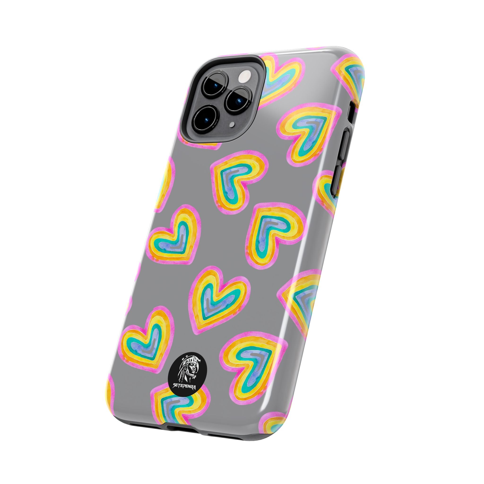 Rainbow Heart Tough Phone Case (For iPhone, Galaxy & More) - Grey