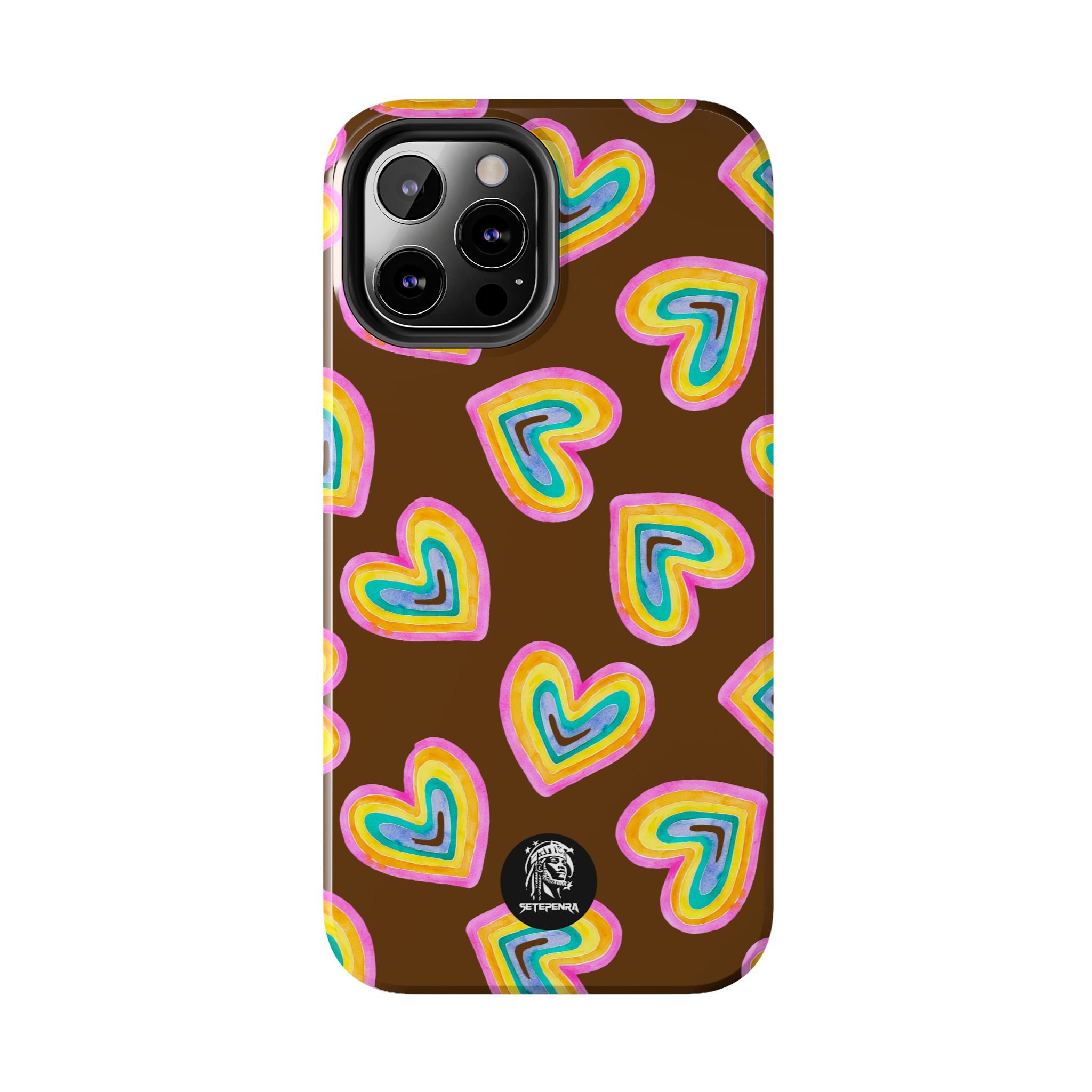 Rainbow Heart Tough Phone Case (For iPhone, Galaxy & More) - Brown
