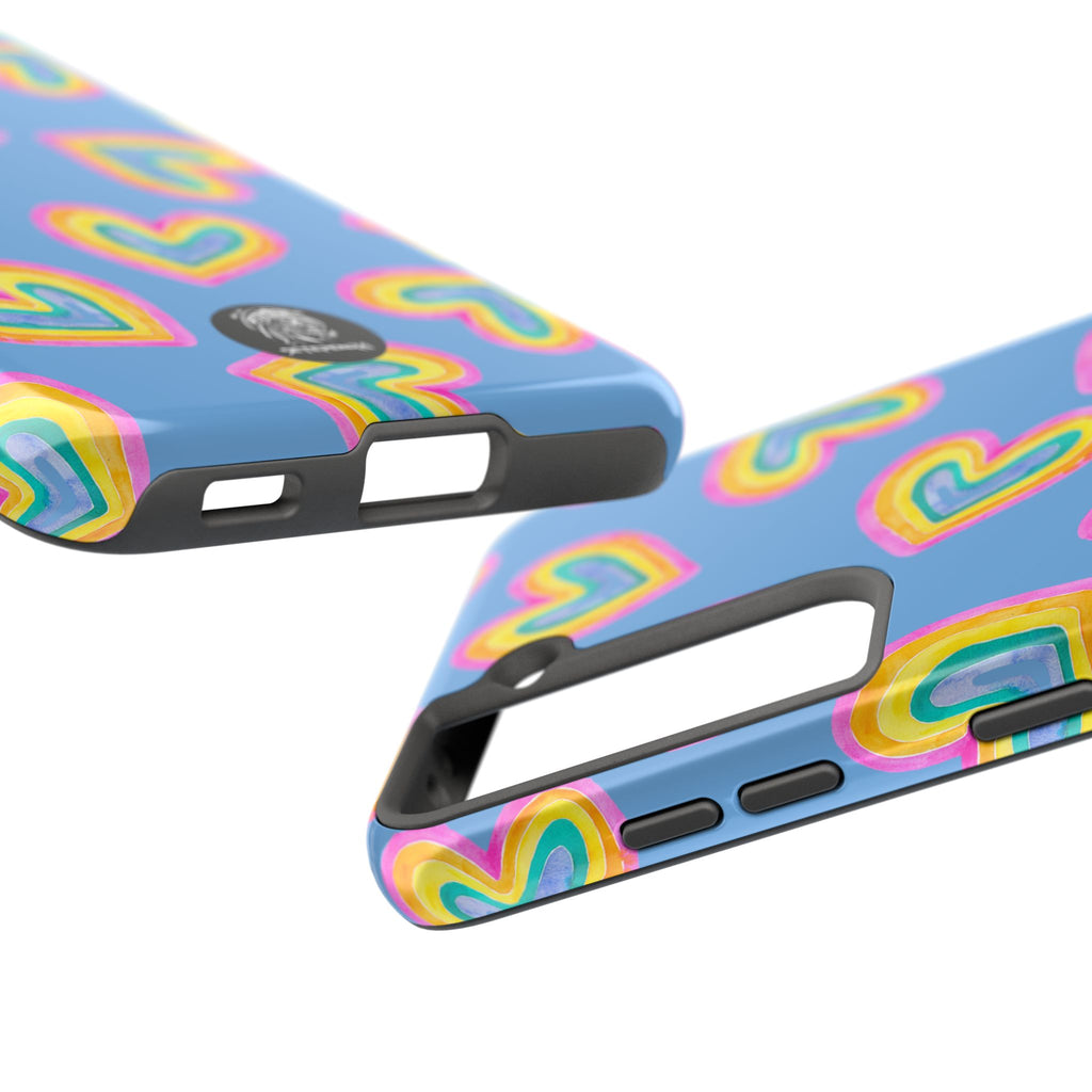 Rainbow Heart Tough Phone Case (For iPhone, Galaxy & More) - Light Blue