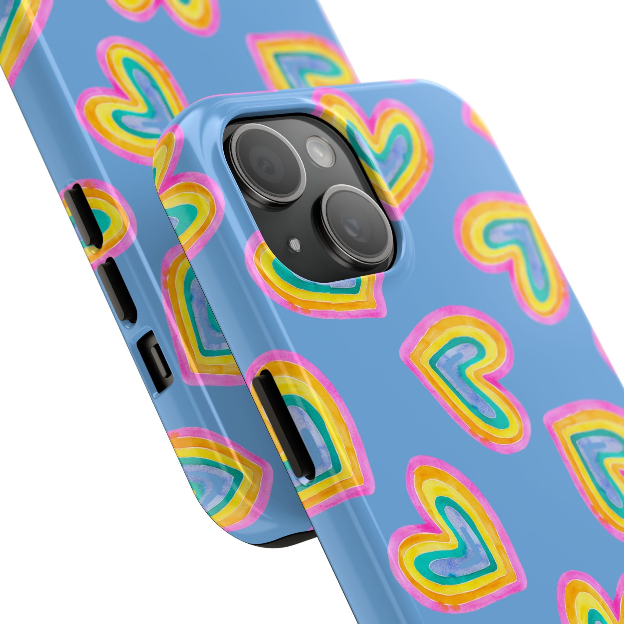 Rainbow Heart Tough Phone Case (For iPhone, Galaxy & More) - Light Blue