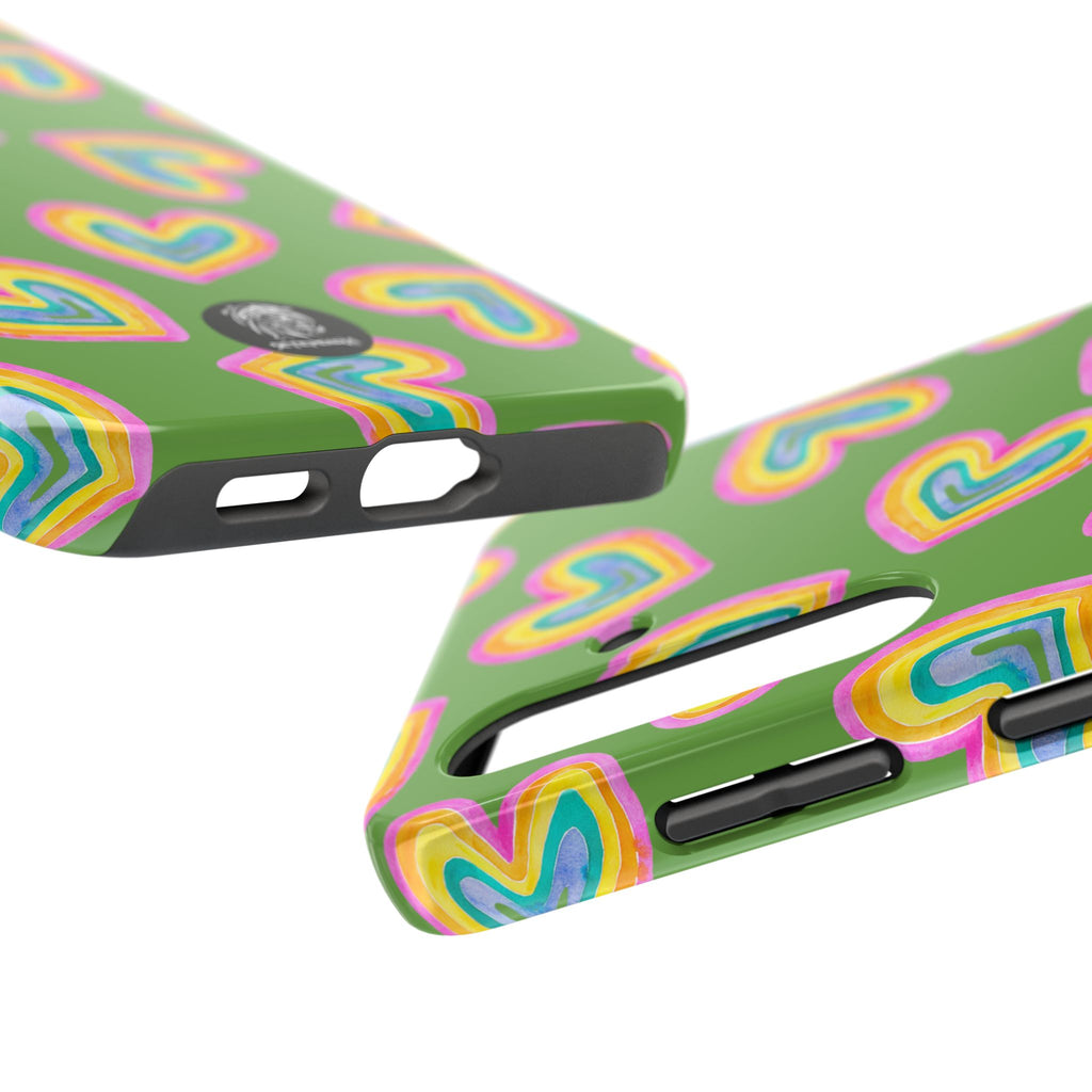 Rainbow Heart Tough Phone Case (For iPhone, Galaxy & More) - Green
