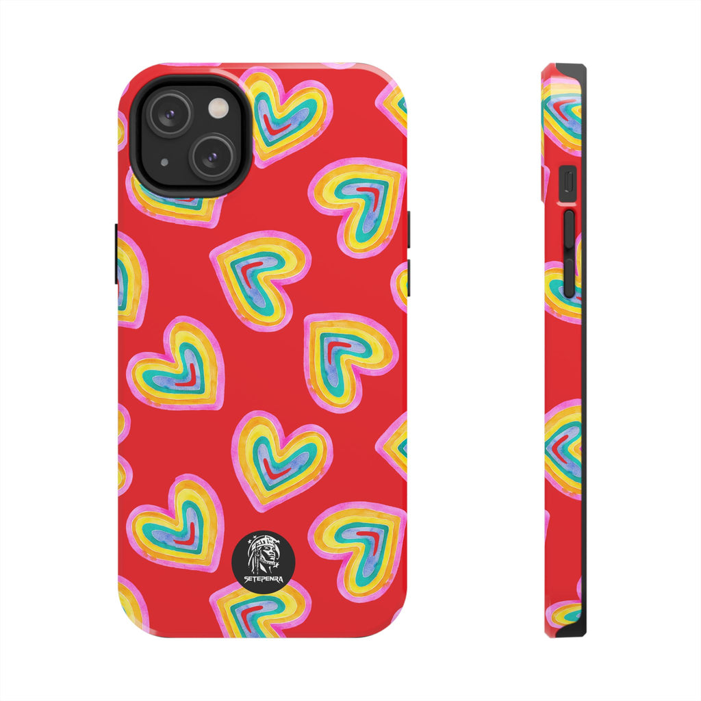 Rainbow Heart Tough Phone Case (For iPhone, Galaxy & More) - Red