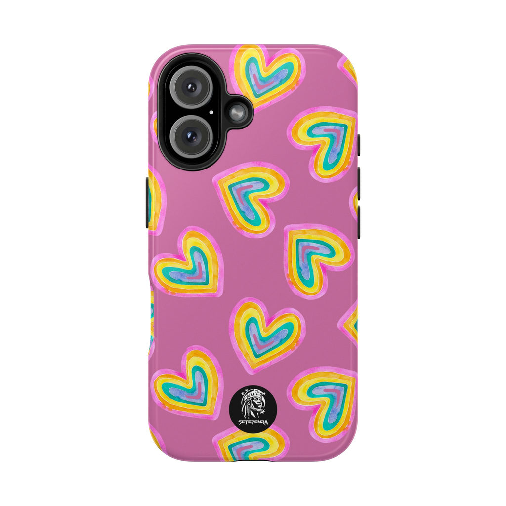 Rainbow Heart Tough Phone Case (For iPhone, Galaxy & More) - Light Pink