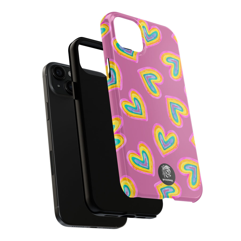 Rainbow Heart Tough Phone Case (For iPhone, Galaxy & More) - Light Pink