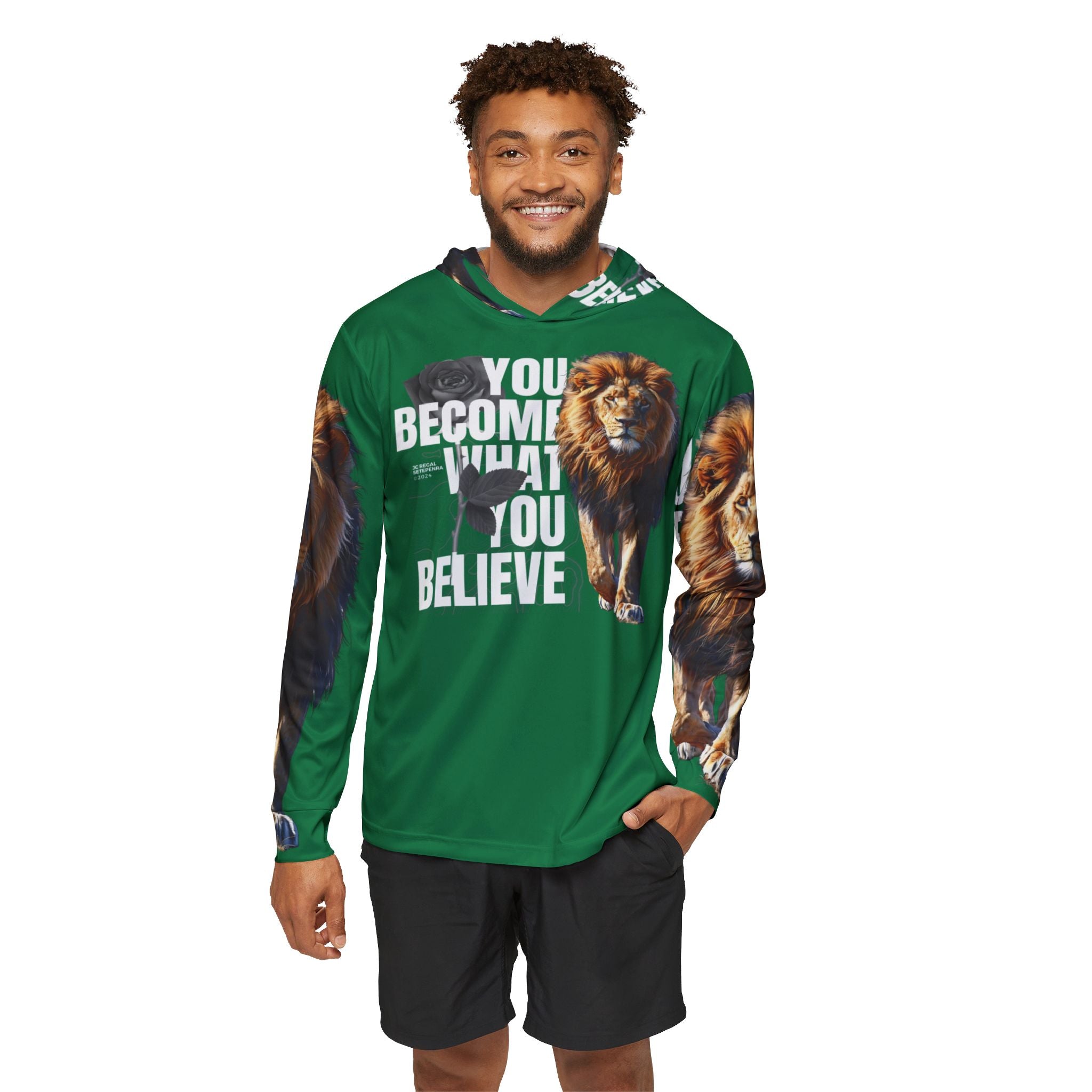 You Become What You Believe Men's Sports Warmup Hoodie (Dark Green) SETEPENRA All Over Prints.