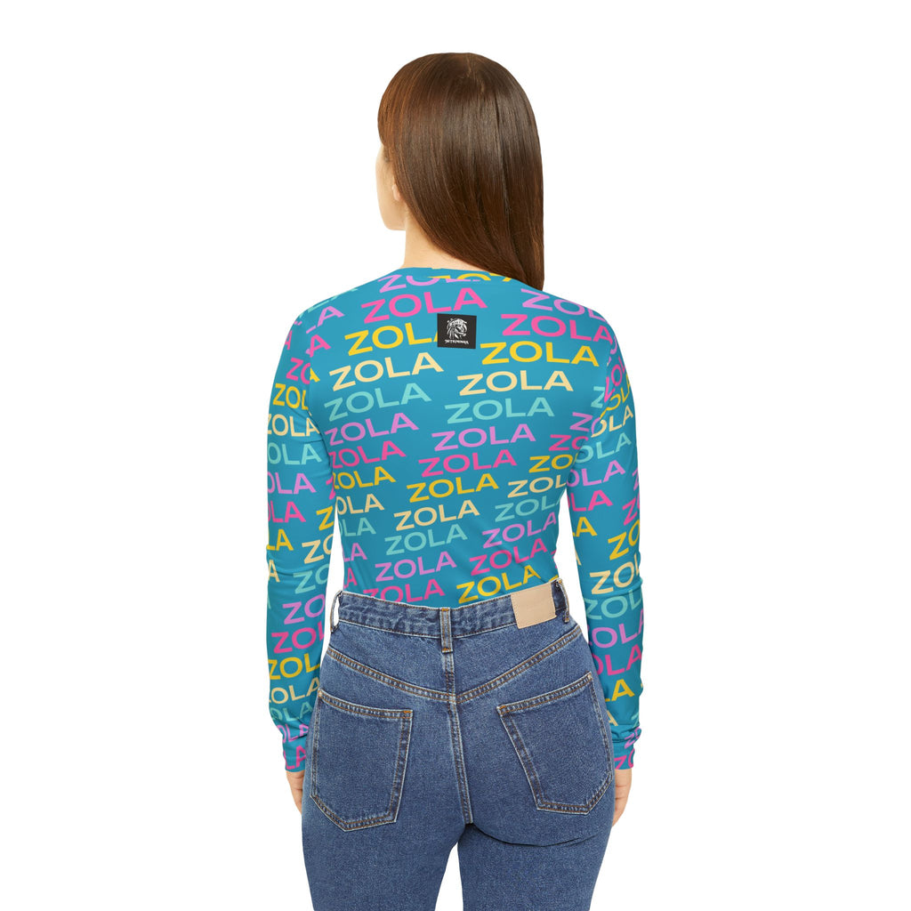 Zola Print Women's Long Sleeve V-Neck Shirt (Turquoise) SETEPENRA All Over Prints.