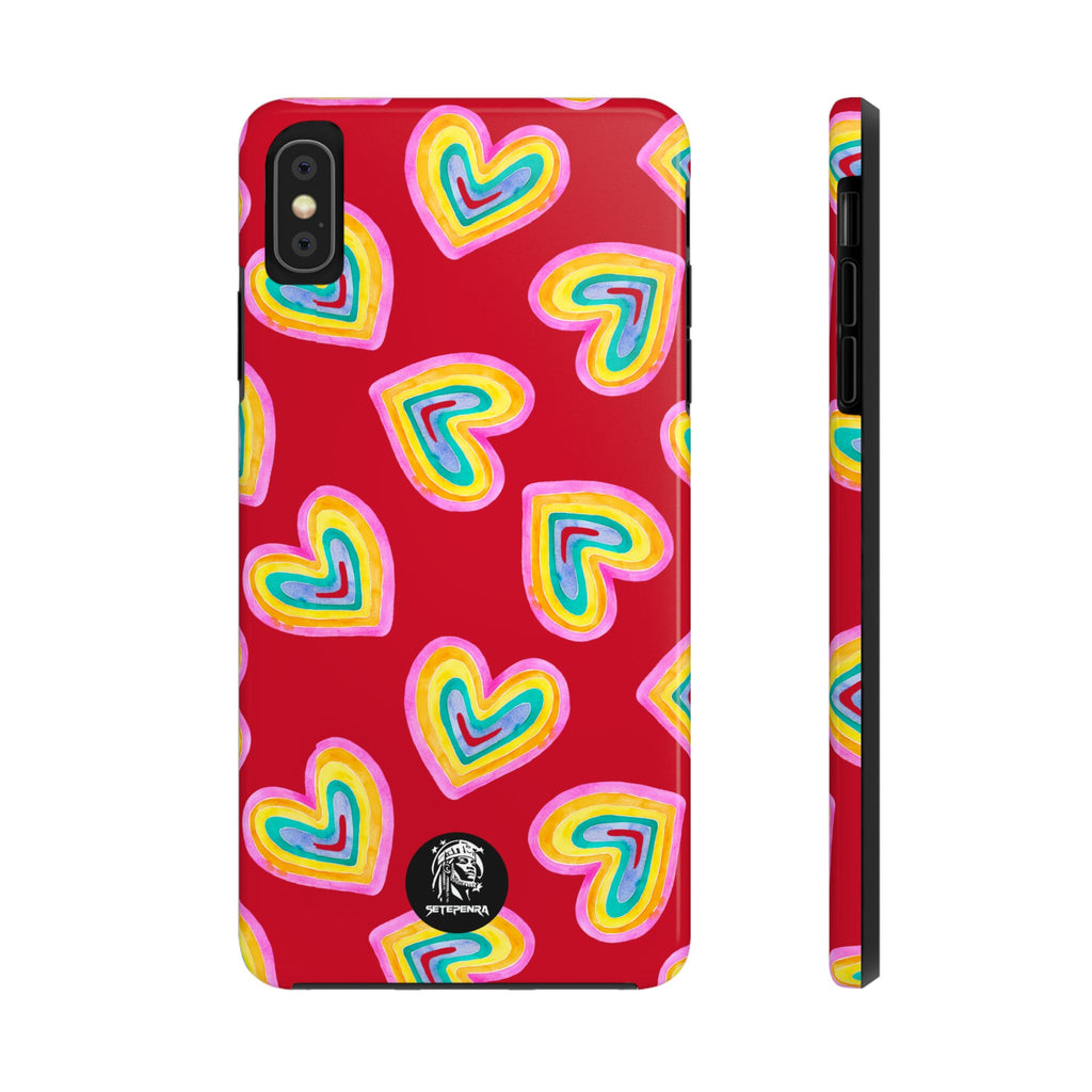 Rainbow Heart Tough Phone Case (For iPhone, Galaxy & More) - Dark Red SETEPENRA Phone Case.