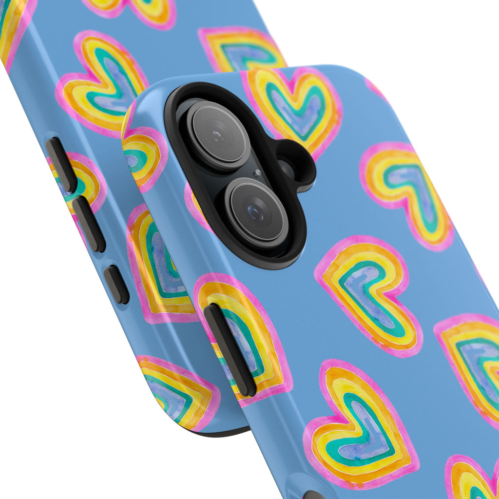 Rainbow Heart Tough Phone Case (For iPhone, Galaxy & More) - Light Blue