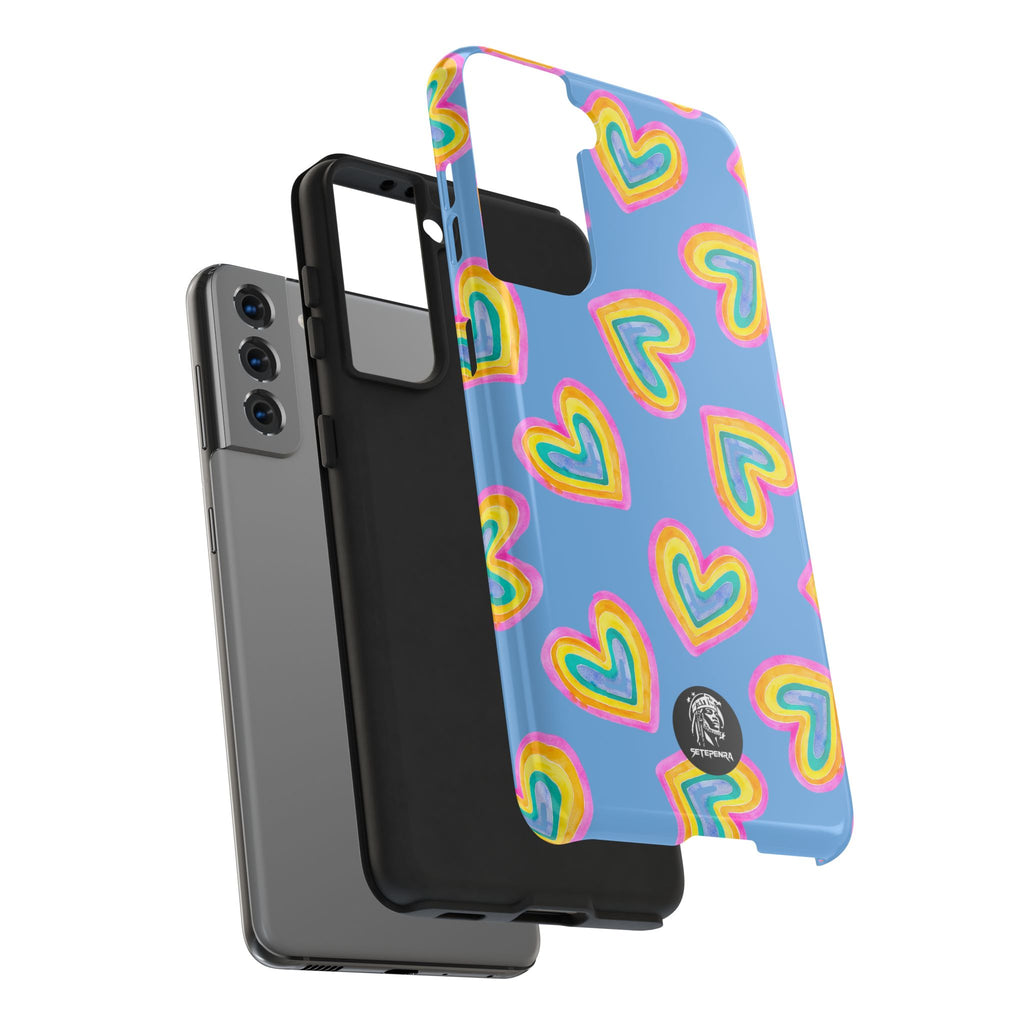Rainbow Heart Tough Phone Case (For iPhone, Galaxy & More) - Light Blue