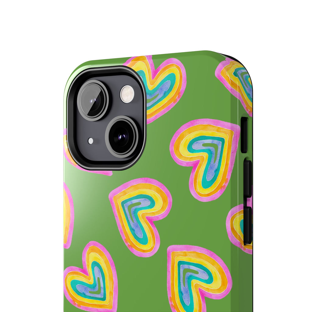 Rainbow Heart Tough Phone Case (For iPhone, Galaxy & More) - Green