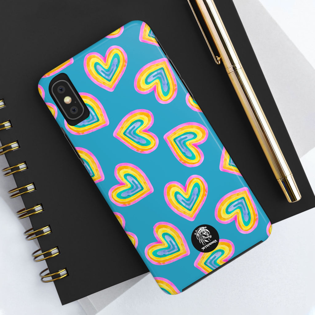 Rainbow Heart Tough Phone Case (For iPhone, Galaxy & More) - Turquoise