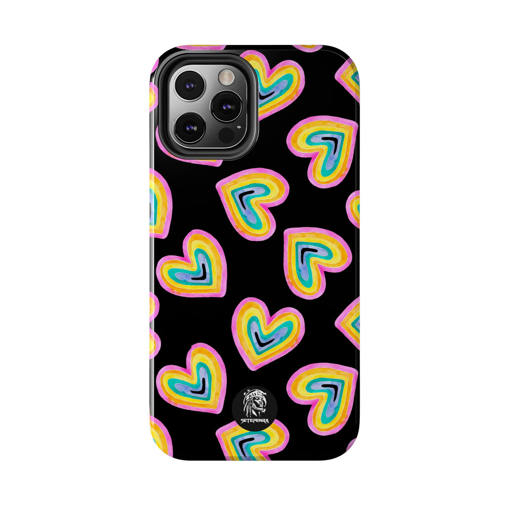 Rainbow Heart Tough Phone Case (For iPhone, Galaxy & More) - Black