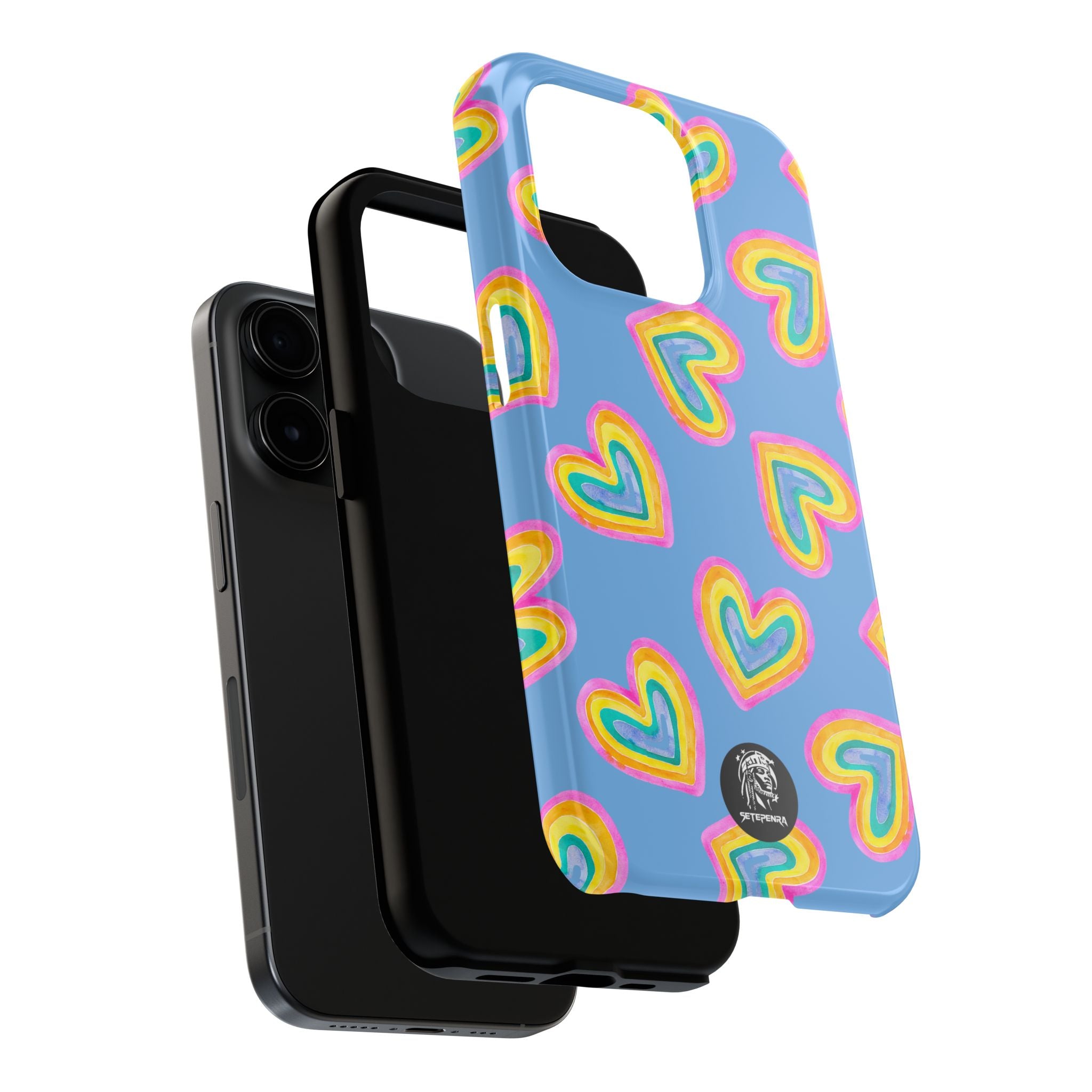 Rainbow Heart Tough Phone Case (For iPhone, Galaxy & More) - Light Blue