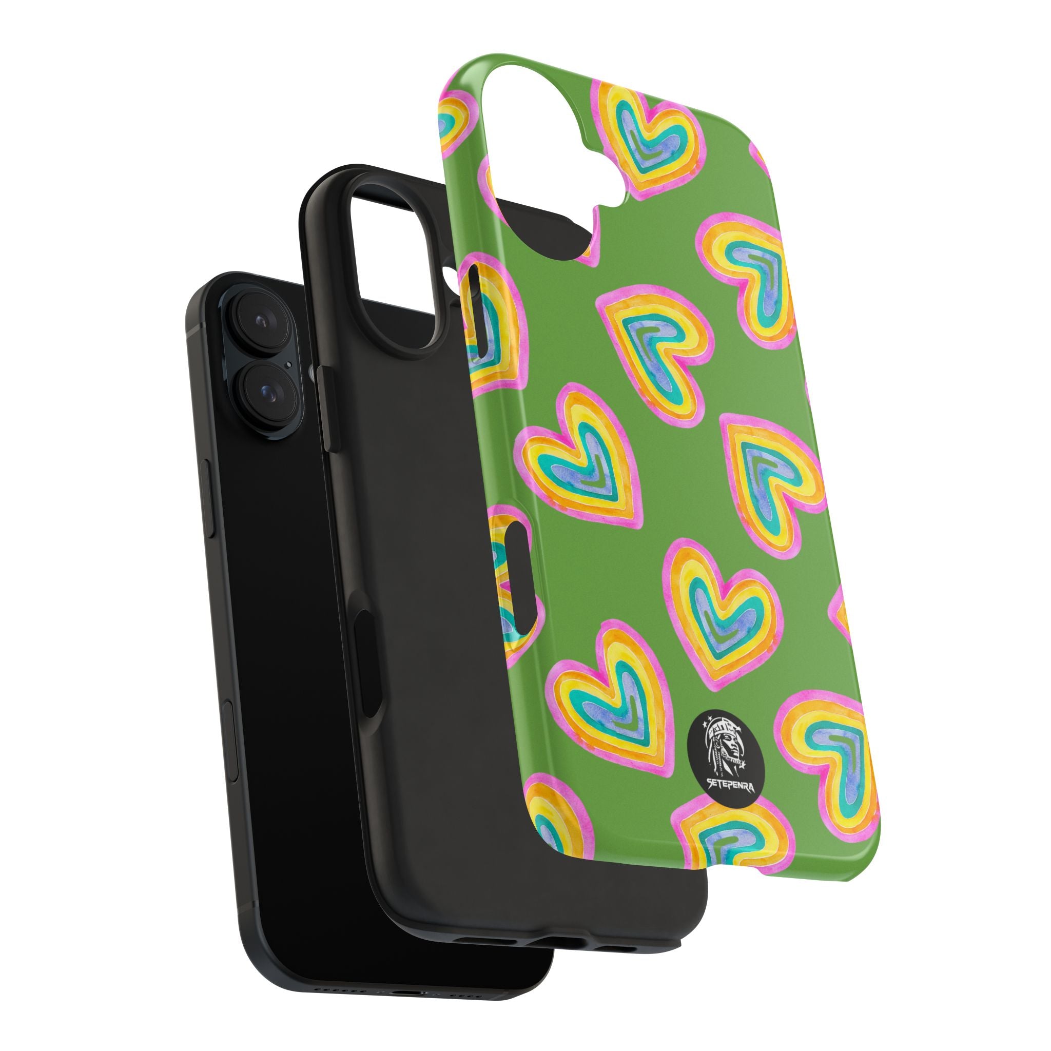 Rainbow Heart Tough Phone Case (For iPhone, Galaxy & More) - Green SETEPENRA Phone Case.