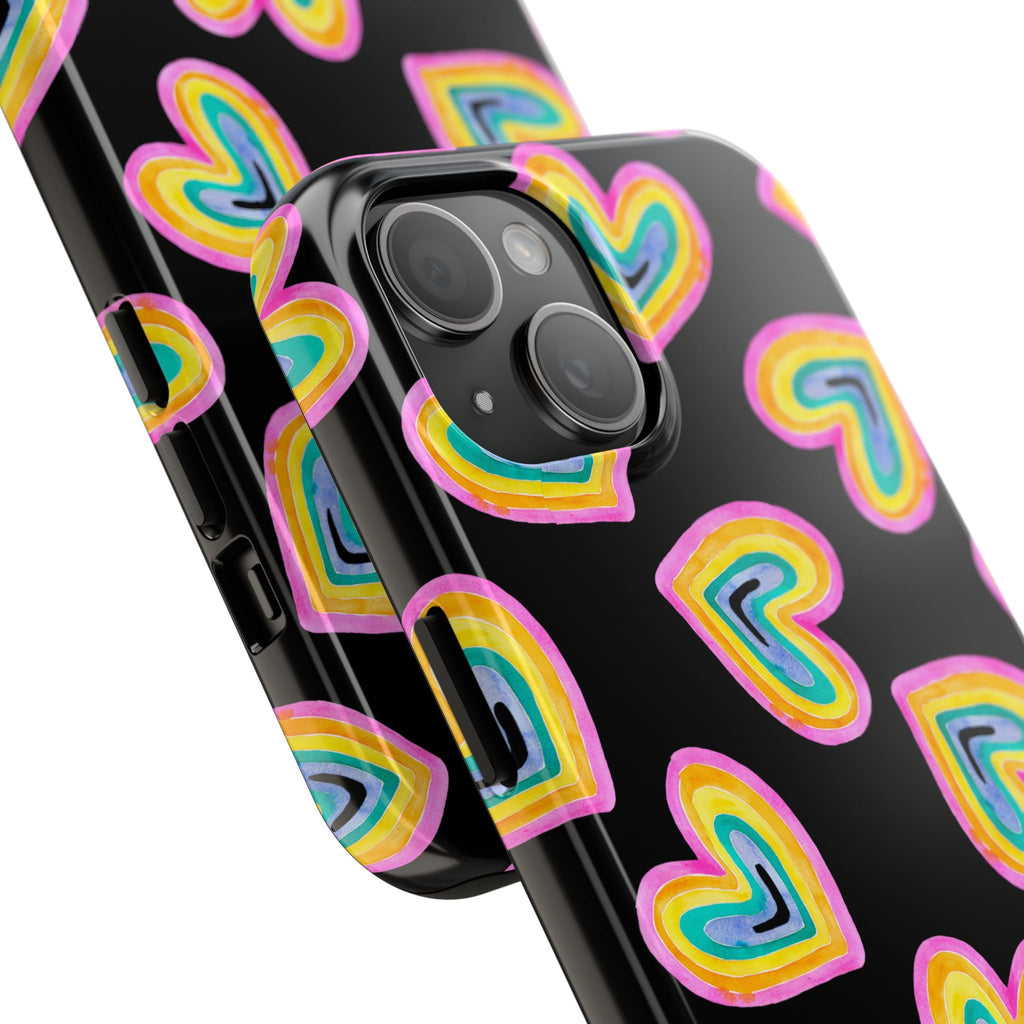 Rainbow Heart Tough Phone Case (For iPhone, Galaxy & More) - Black