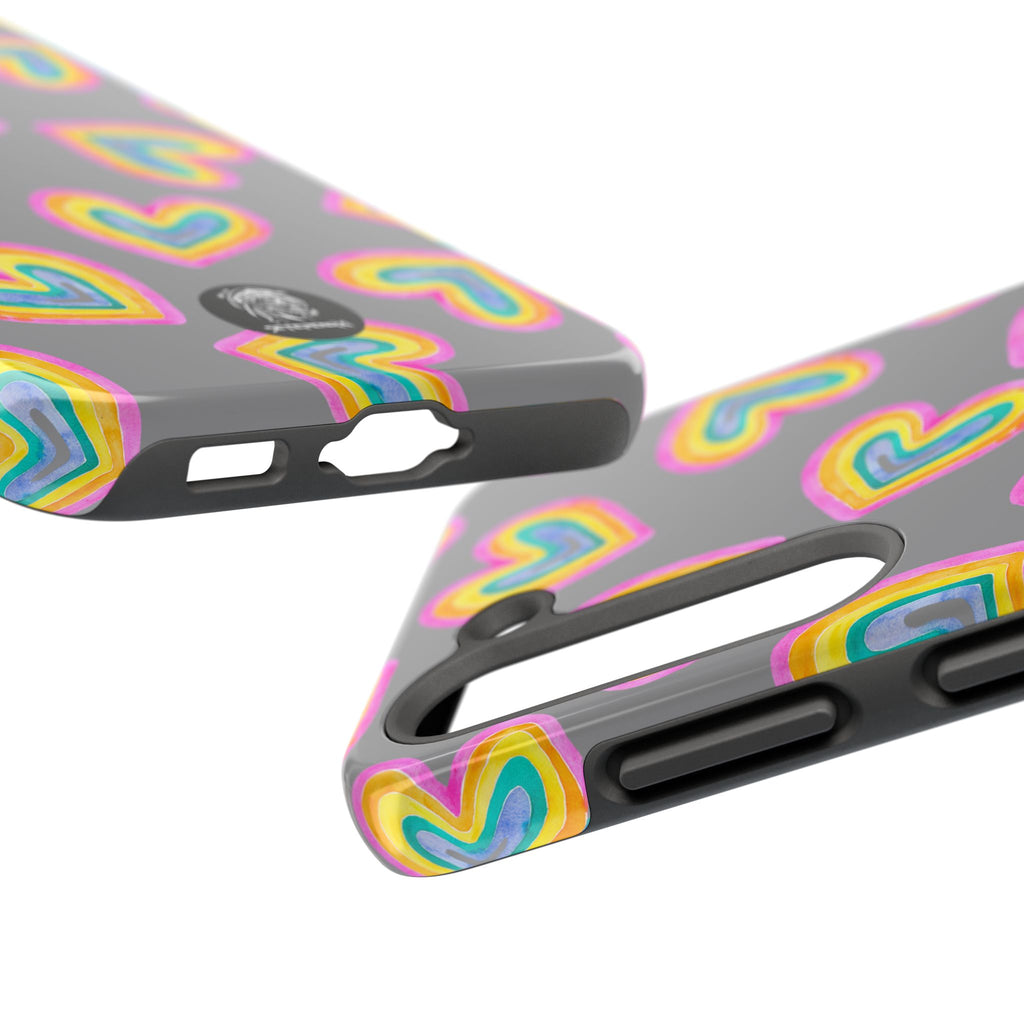 Rainbow Heart Tough Phone Case (For iPhone, Galaxy & More) - Grey