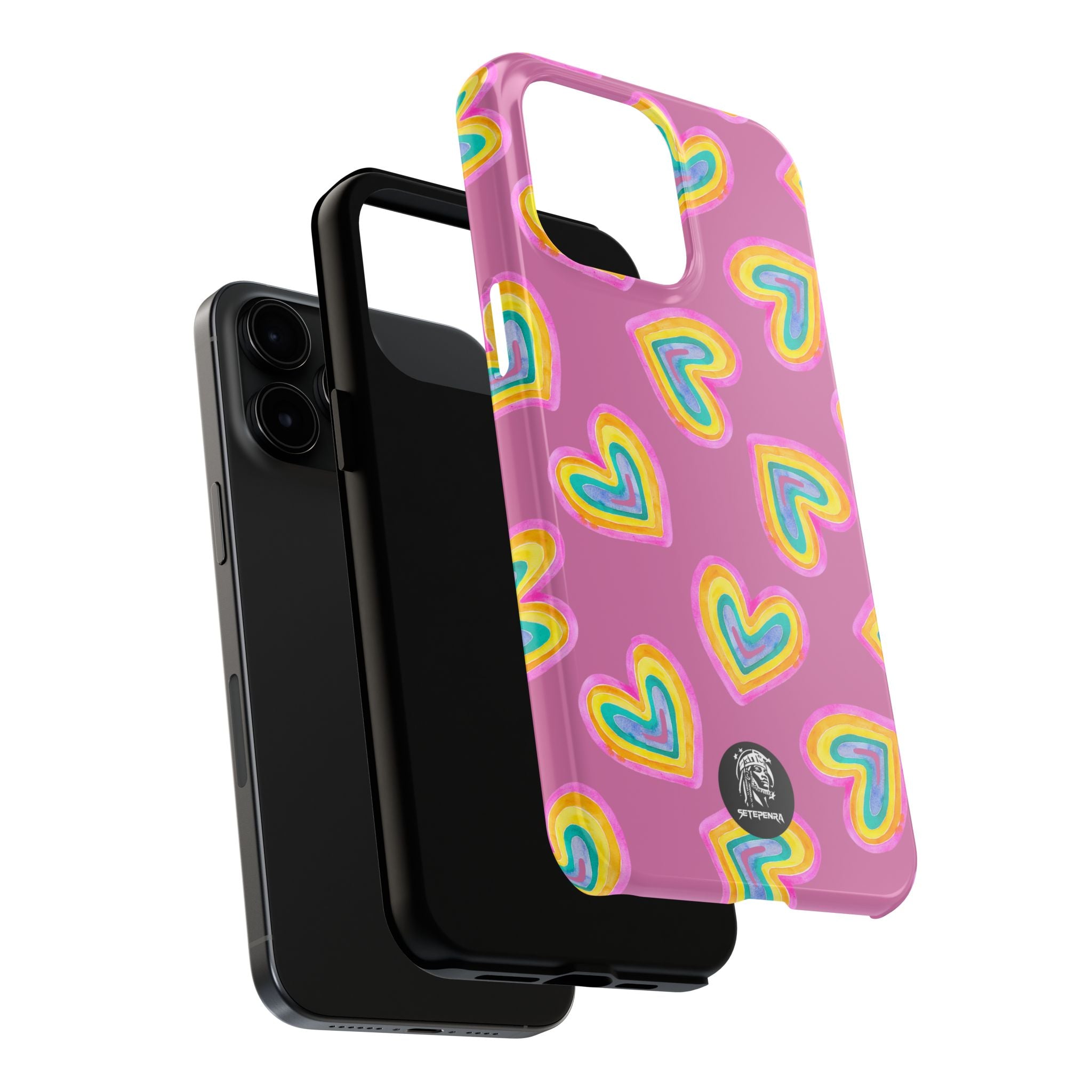 Rainbow Heart Tough Phone Case (For iPhone, Galaxy & More) - Light Pink