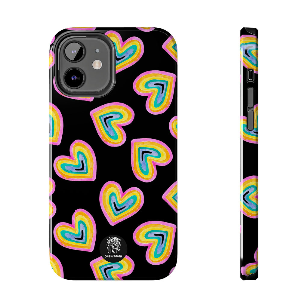 Rainbow Heart Tough Phone Case (For iPhone, Galaxy & More) - Black SETEPENRA Phone Case.