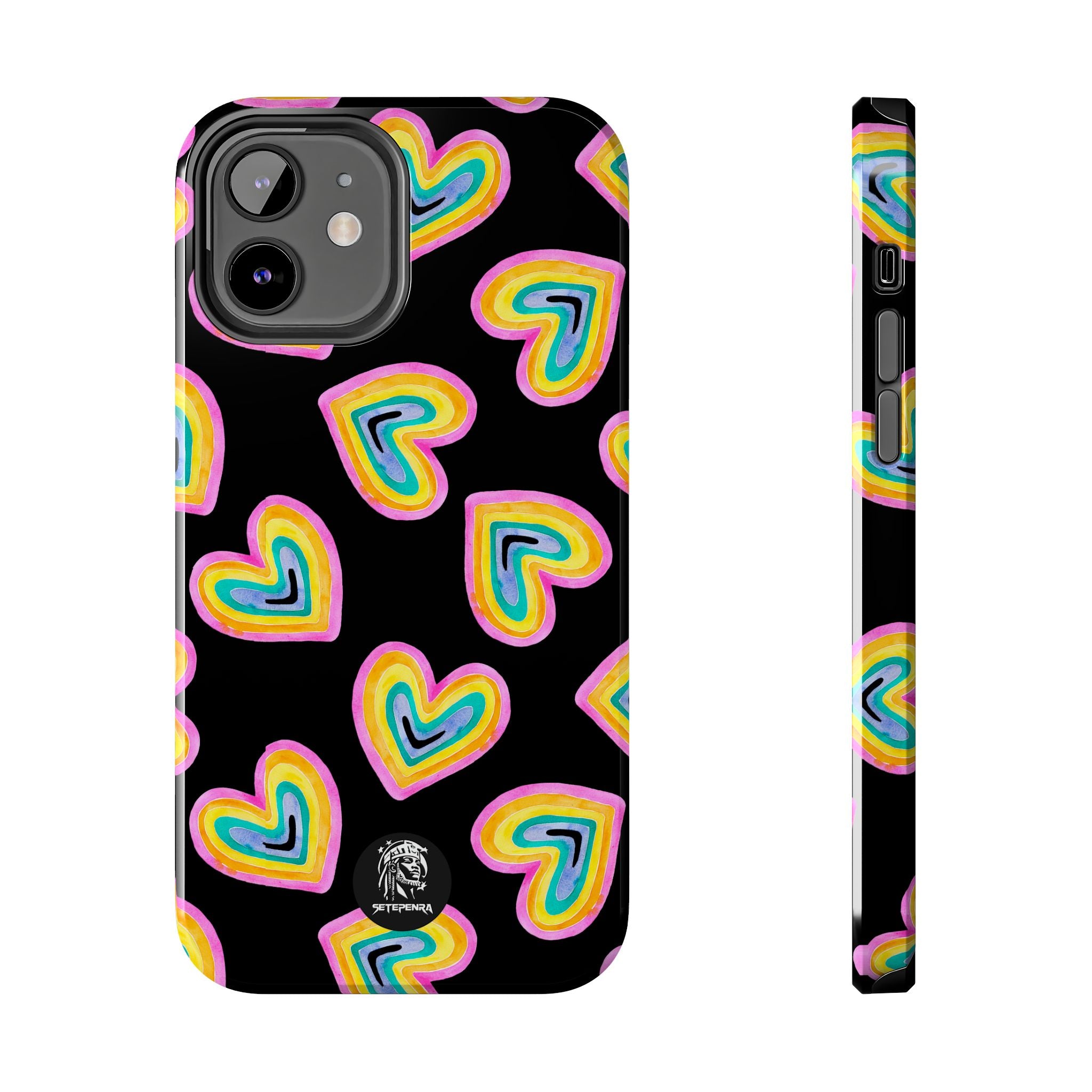 Rainbow Heart Tough Phone Case (For iPhone, Galaxy & More) - Black SETEPENRA Phone Case.