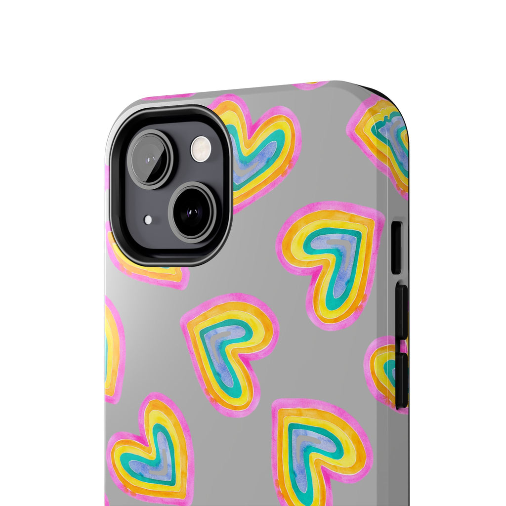 Rainbow Heart Tough Phone Case (For iPhone, Galaxy & More) - Light Grey
