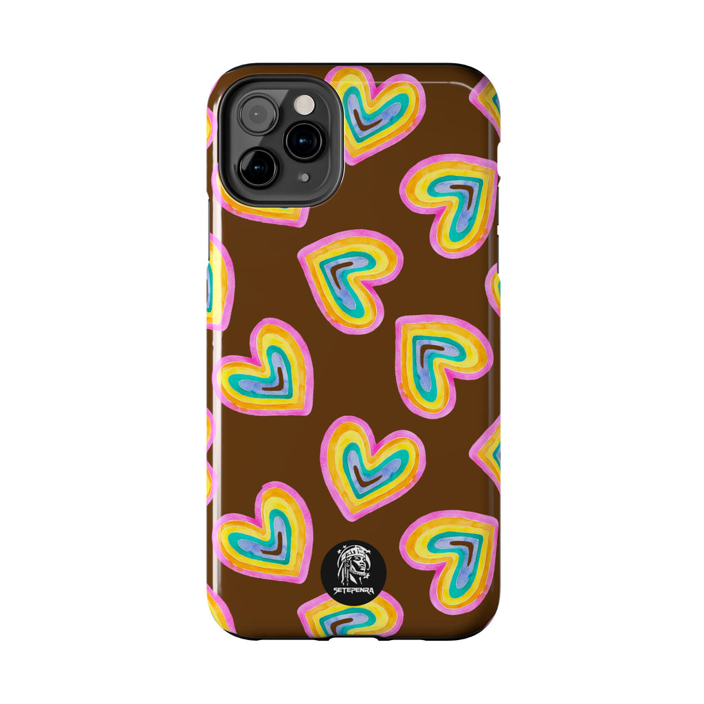 Rainbow Heart Tough Phone Case (For iPhone, Galaxy & More) - Brown