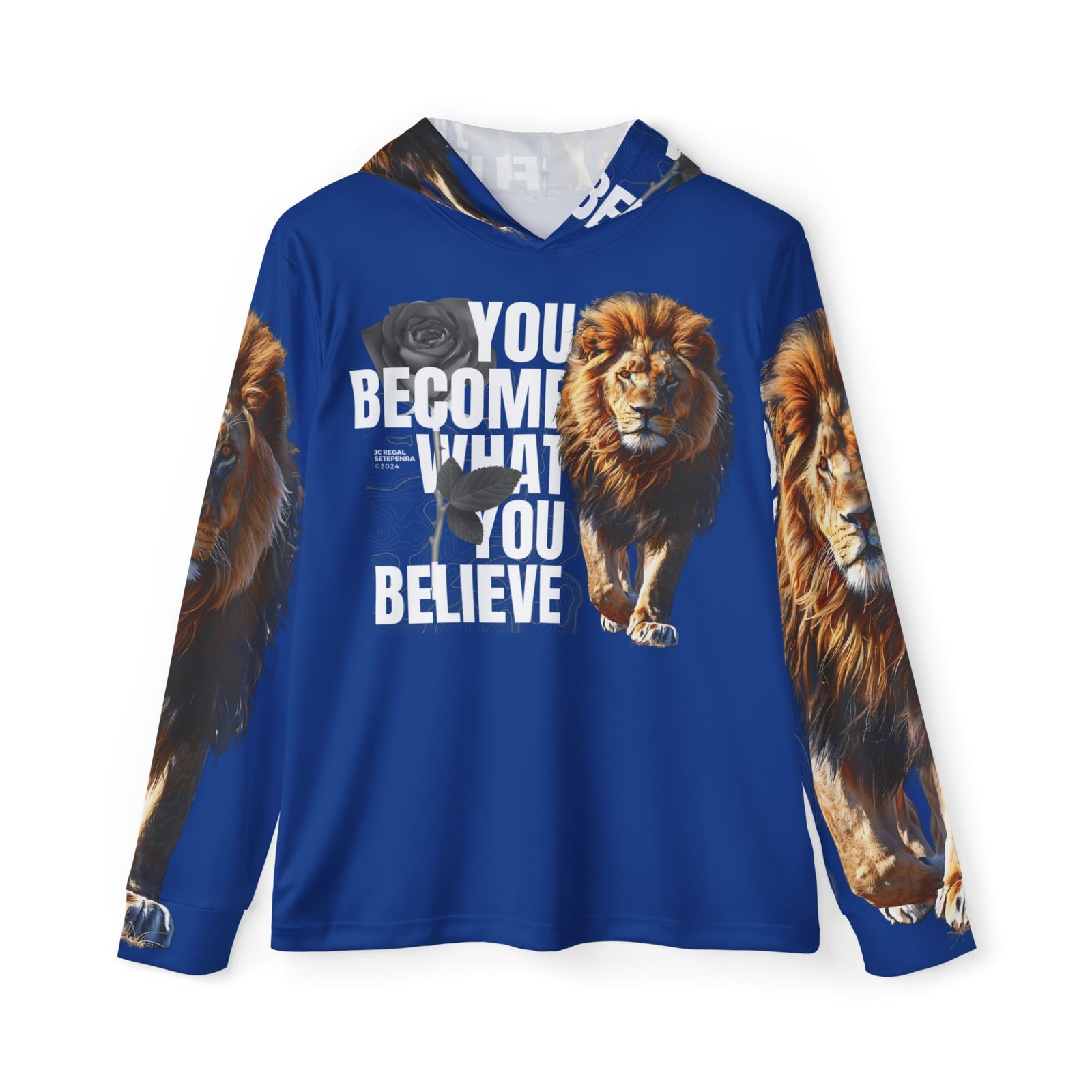 You Become What You Believe Men's Sports Warmup Hoodie (Dark Blue) SETEPENRA All Over Prints.