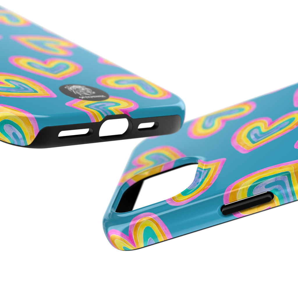Rainbow Heart Tough Phone Case (For iPhone, Galaxy & More) - Turquoise