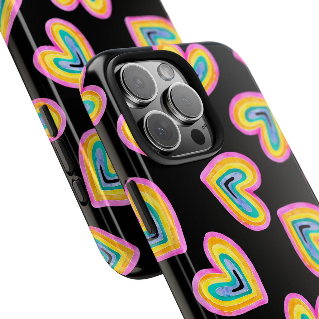 Rainbow Heart Tough Phone Case (For iPhone, Galaxy & More) - Black