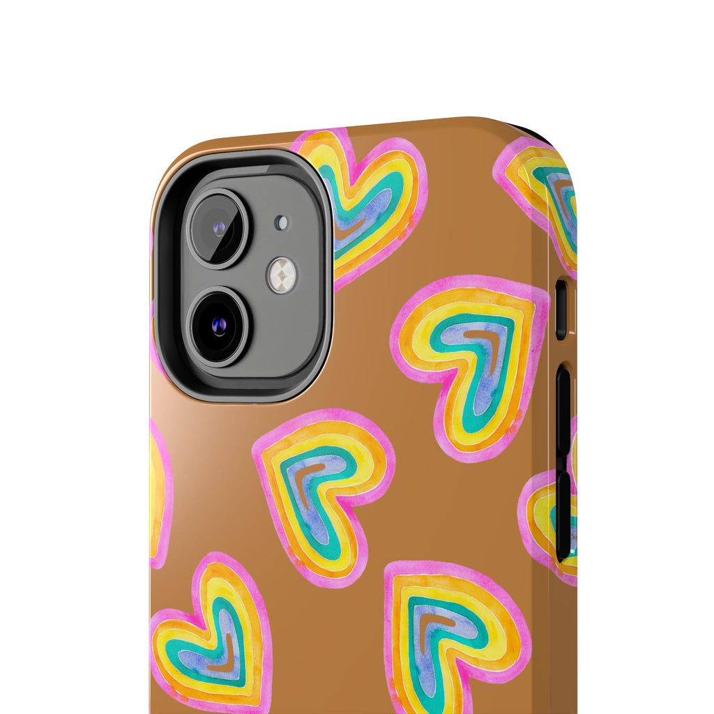 Rainbow Heart Tough Phone Case (For iPhone, Galaxy & More) - Light Brown