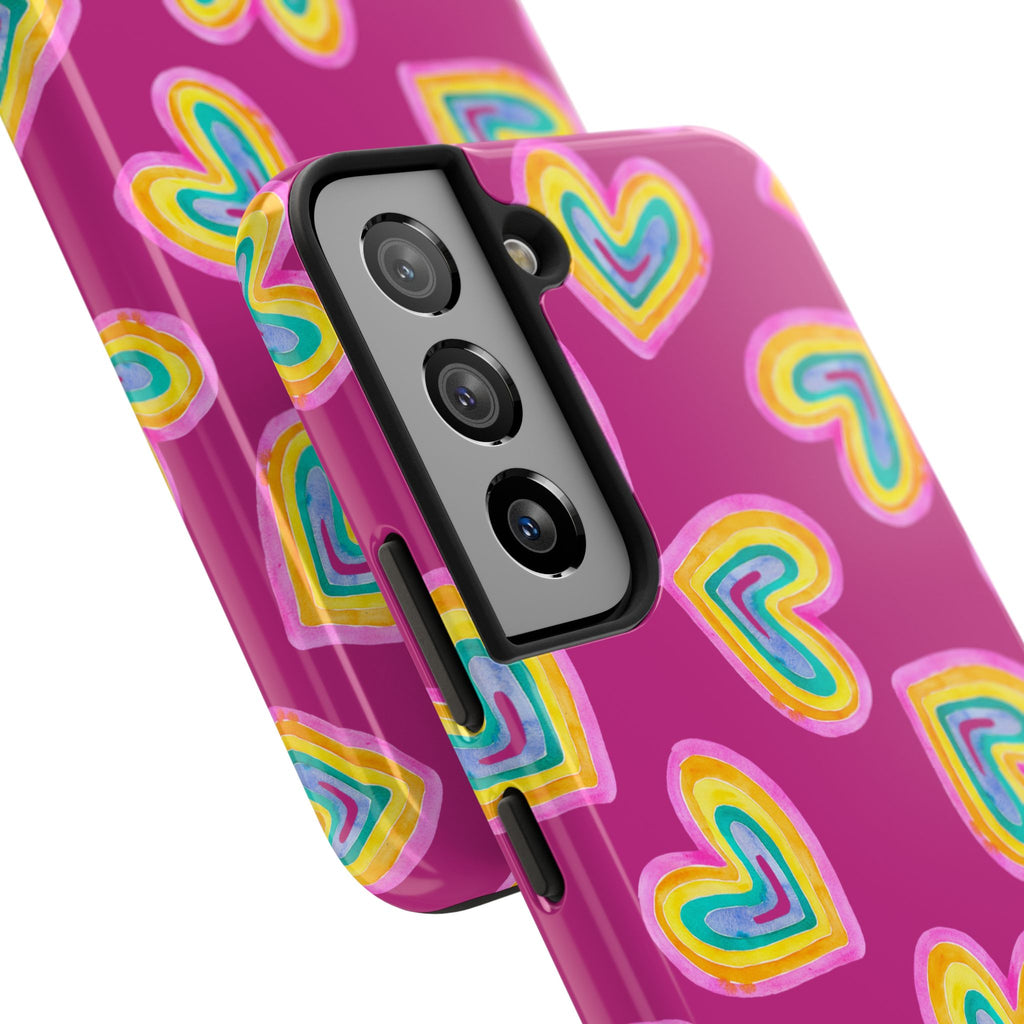 Rainbow Heart Tough Phone Case (For iPhone, Galaxy & More) - Pink