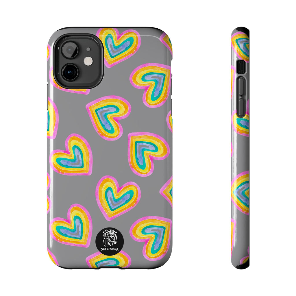 Rainbow Heart Tough Phone Case (For iPhone, Galaxy & More) - Grey SETEPENRA Phone Case.