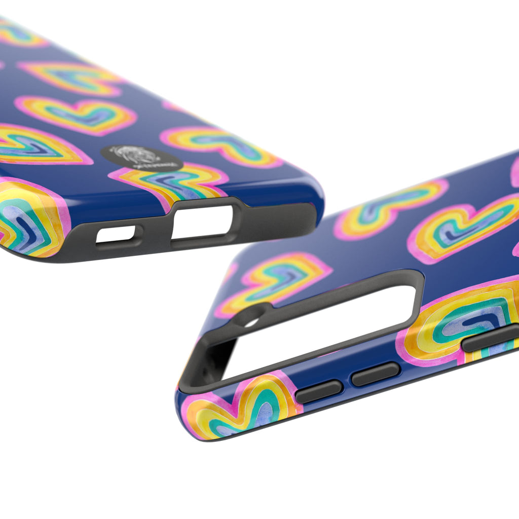 Rainbow Heart Tough Phone Case (For iPhone, Galaxy & More) - Dark Blue