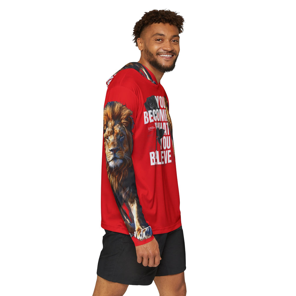 You Become What You Believe Men's Sports Warmup Hoodie (Red) SETEPENRA All Over Prints.