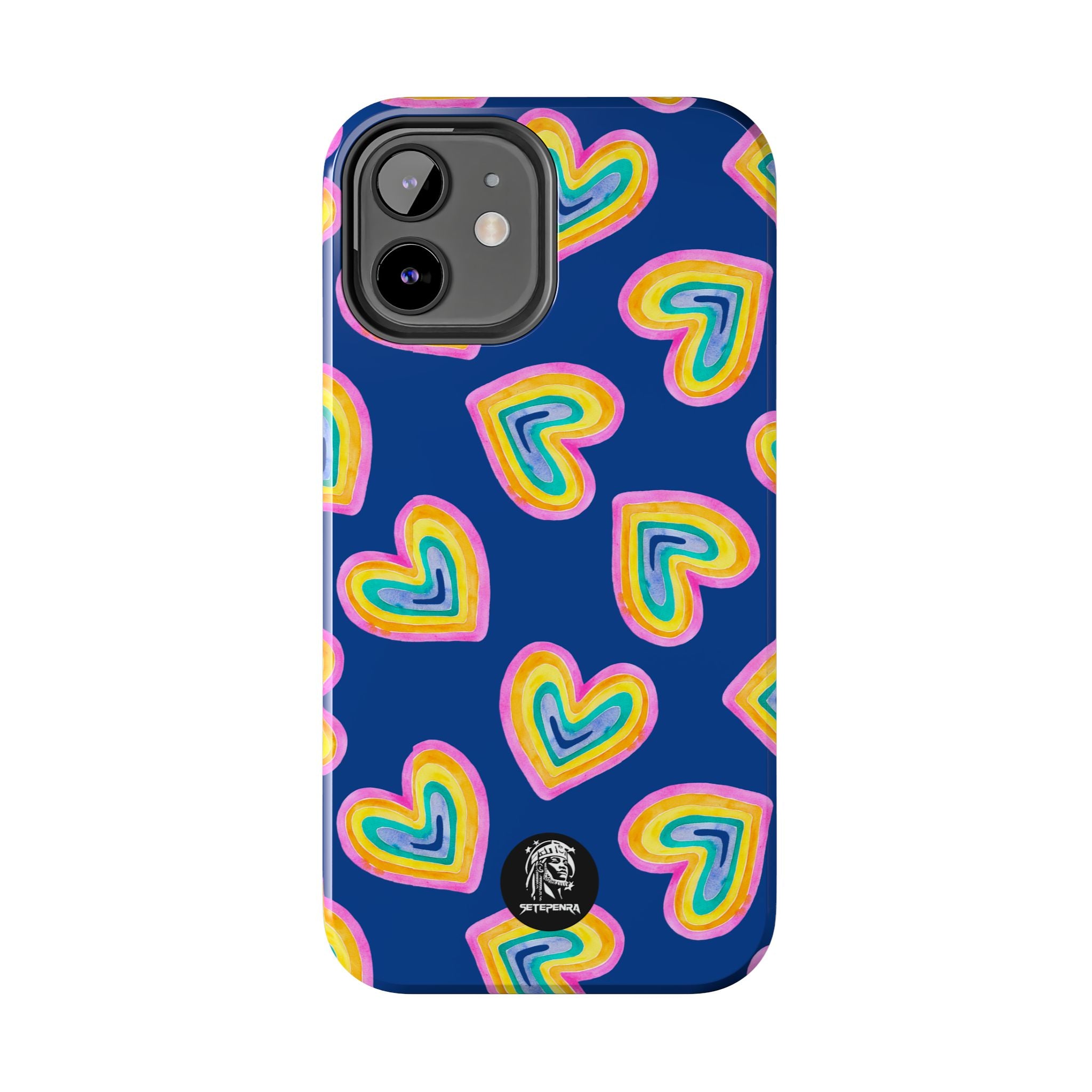 Rainbow Heart Tough Phone Case (For iPhone, Galaxy & More) - Dark Blue