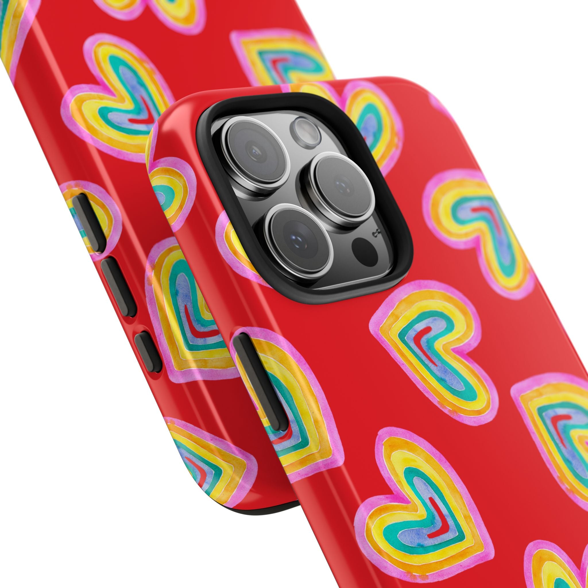 Rainbow Heart Tough Phone Case (For iPhone, Galaxy & More) - Red