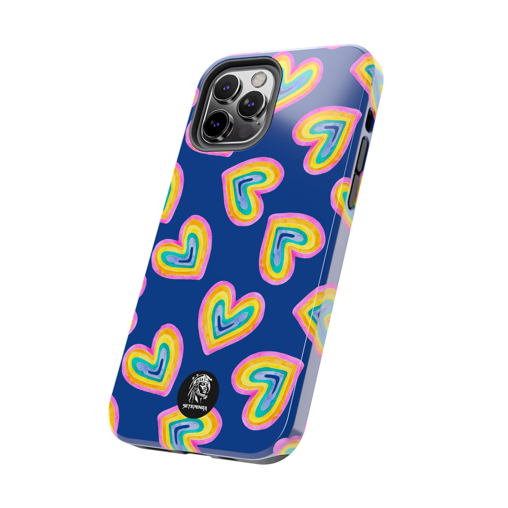 Rainbow Heart Tough Phone Case (For iPhone, Galaxy & More) - Dark Blue