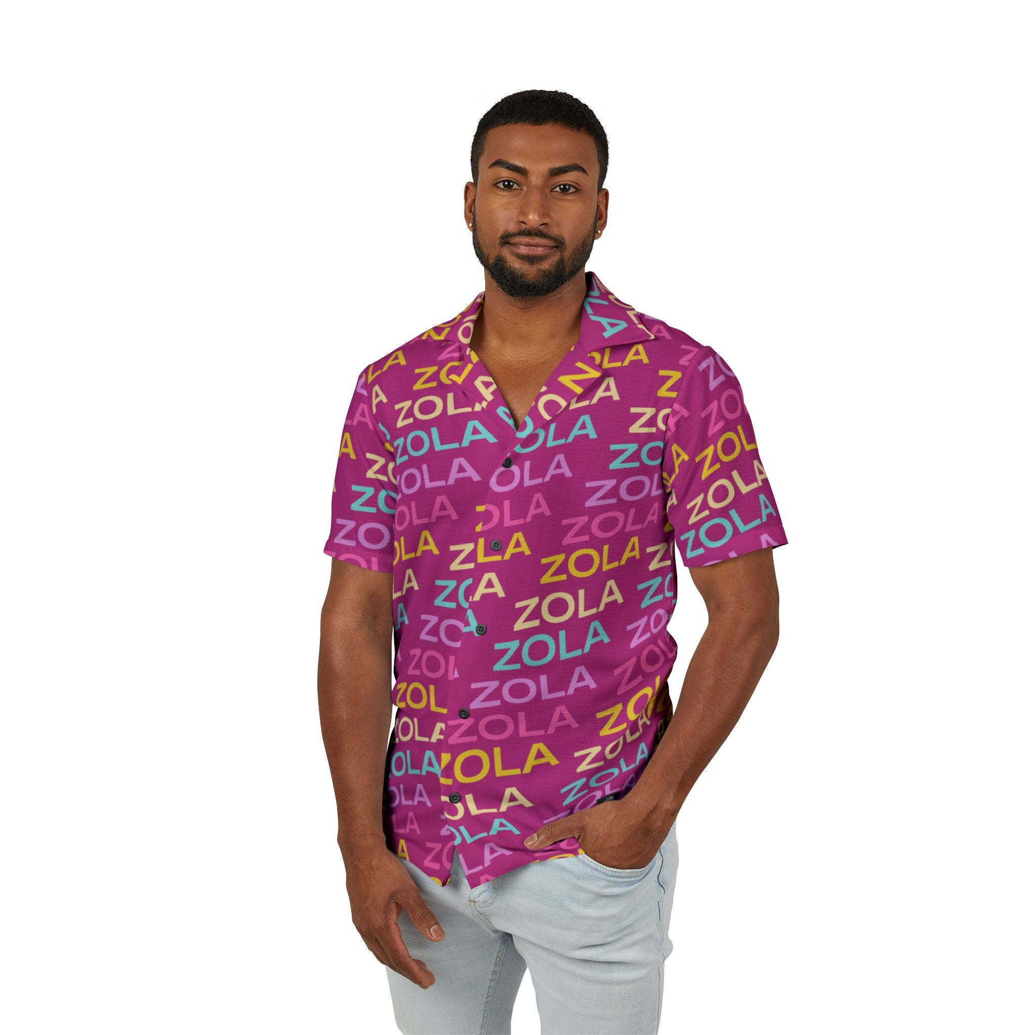 Zola Men's Hawaiian Camp Shirt (Pink) SETEPENRA All Over Prints.