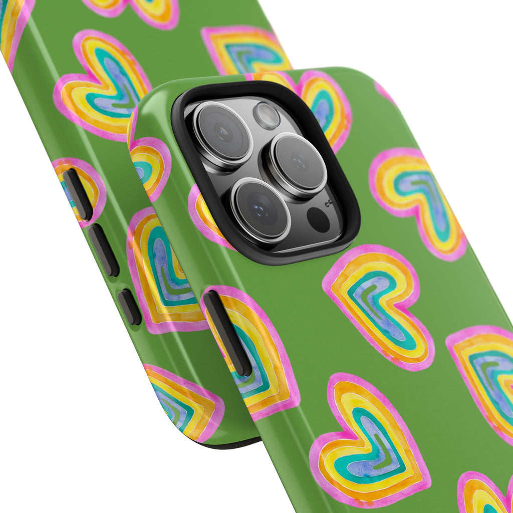 Rainbow Heart Tough Phone Case (For iPhone, Galaxy & More) - Green SETEPENRA Phone Case.