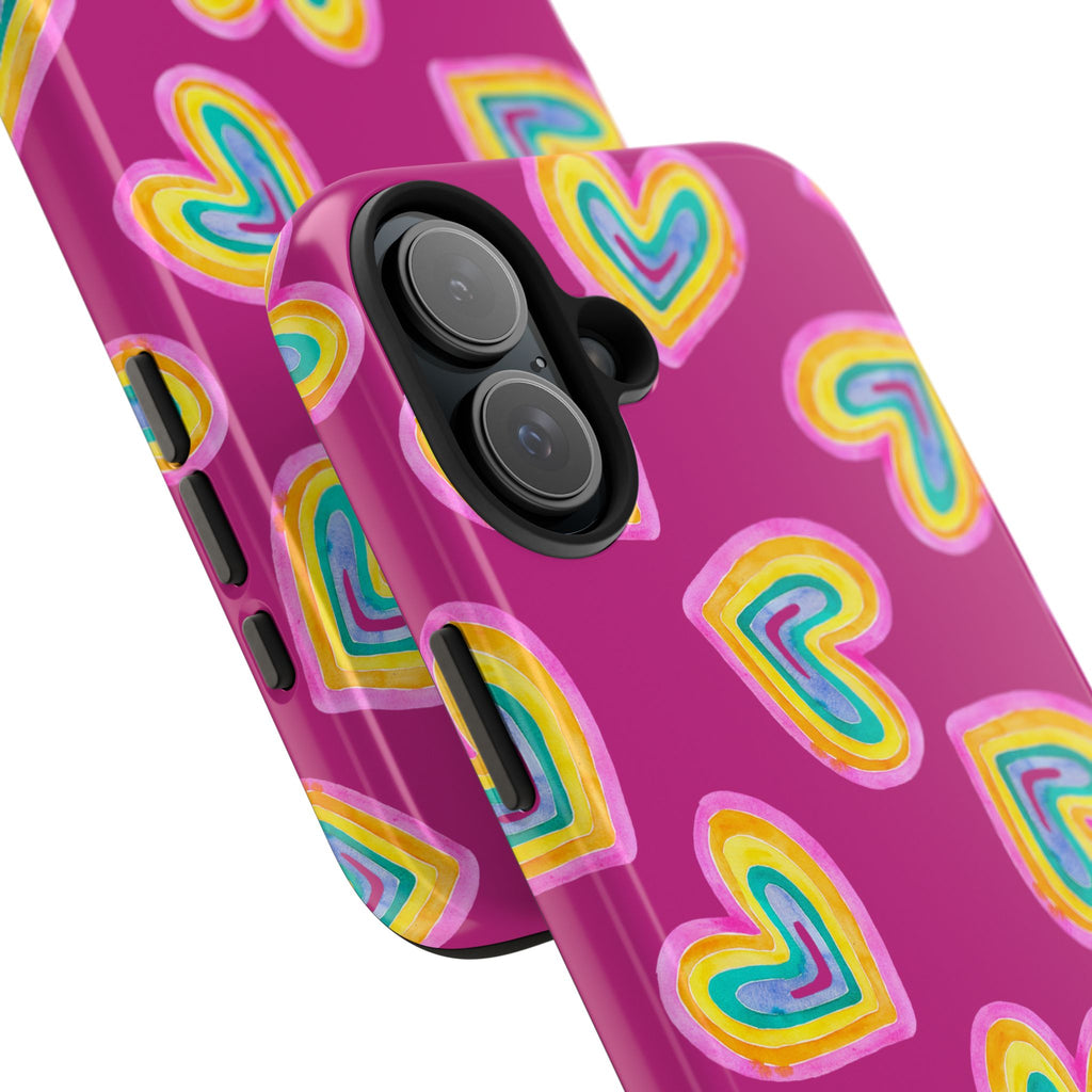 Rainbow Heart Tough Phone Case (For iPhone, Galaxy & More) - Pink