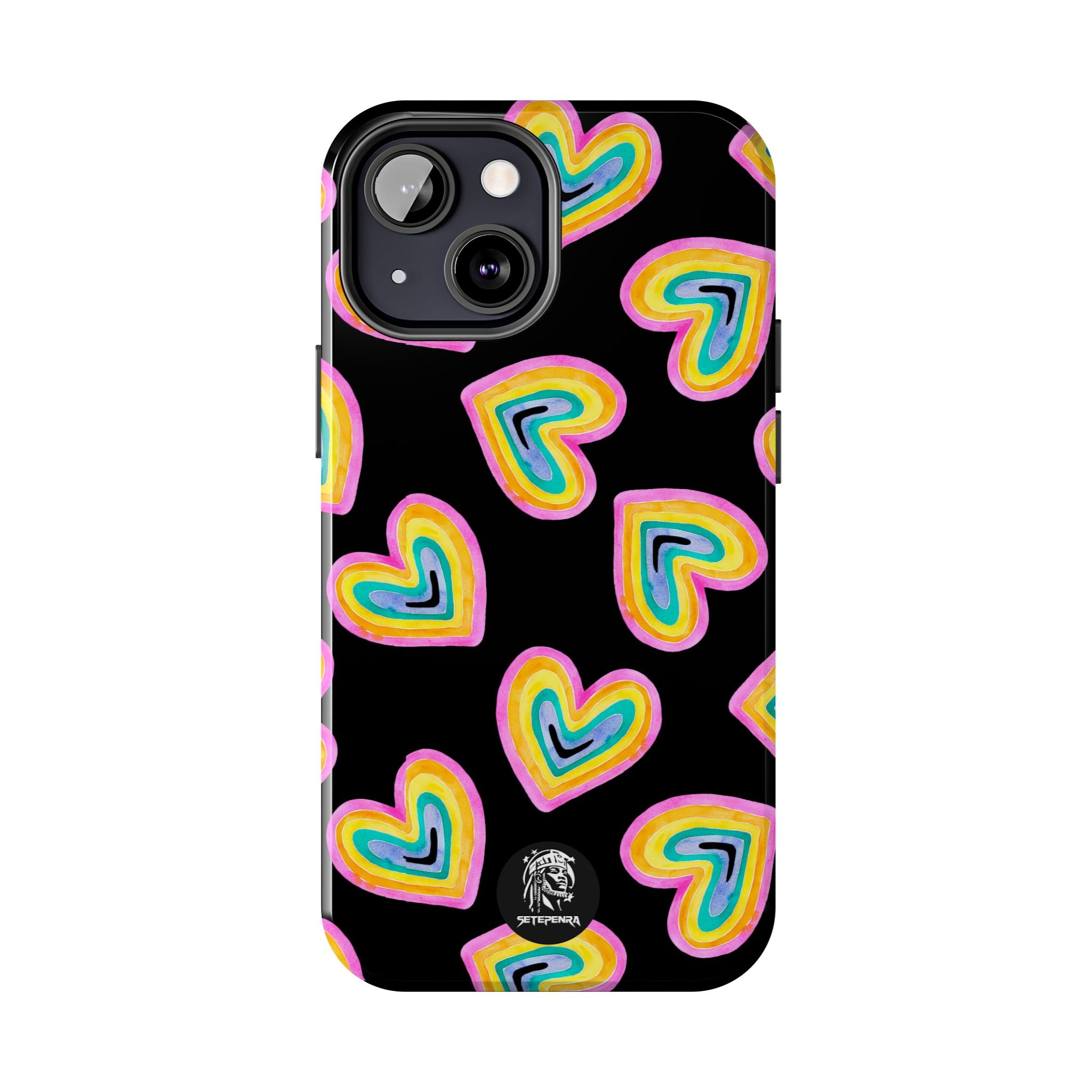 Rainbow Heart Tough Phone Case (For iPhone, Galaxy & More) - Black