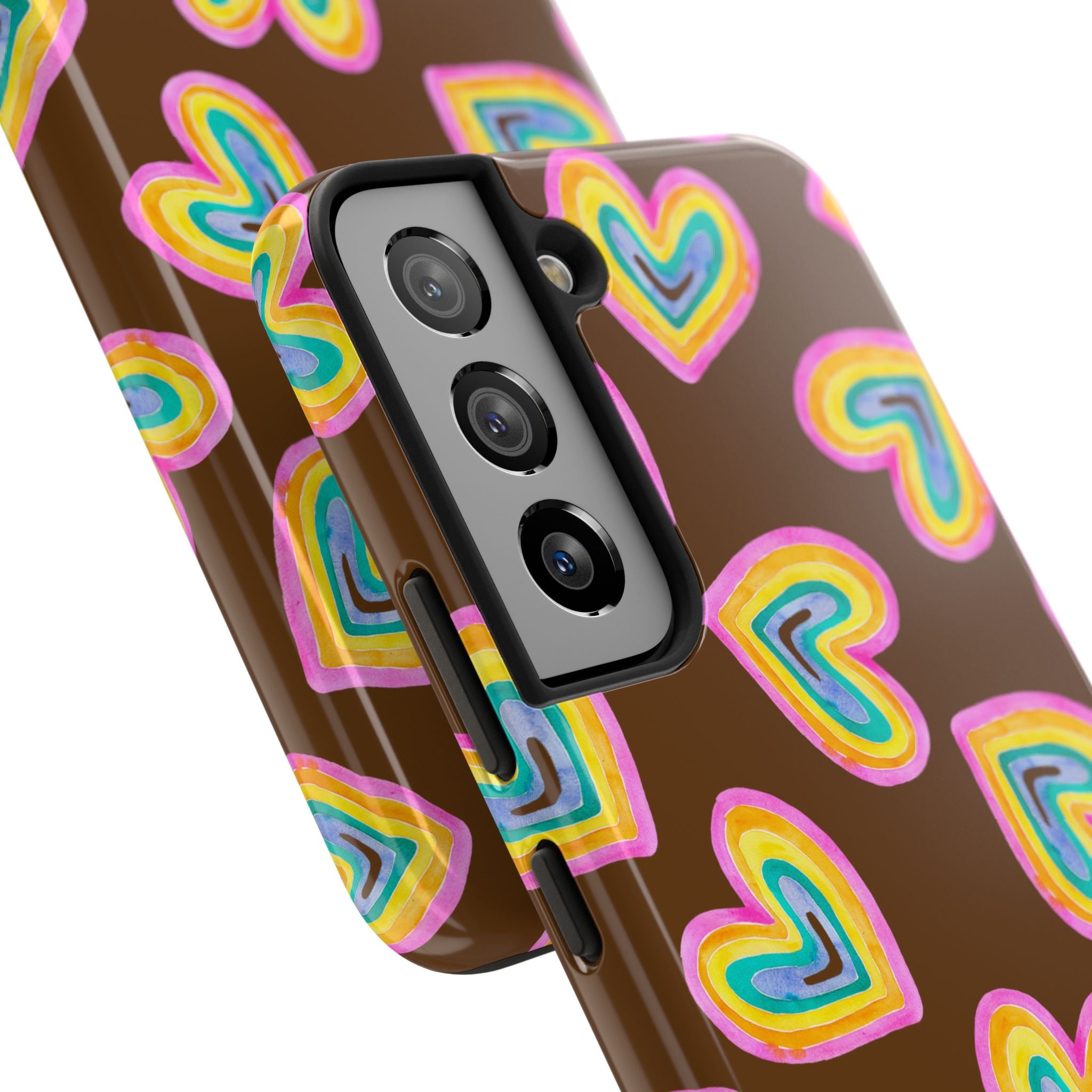 Rainbow Heart Tough Phone Case (For iPhone, Galaxy & More) - Brown