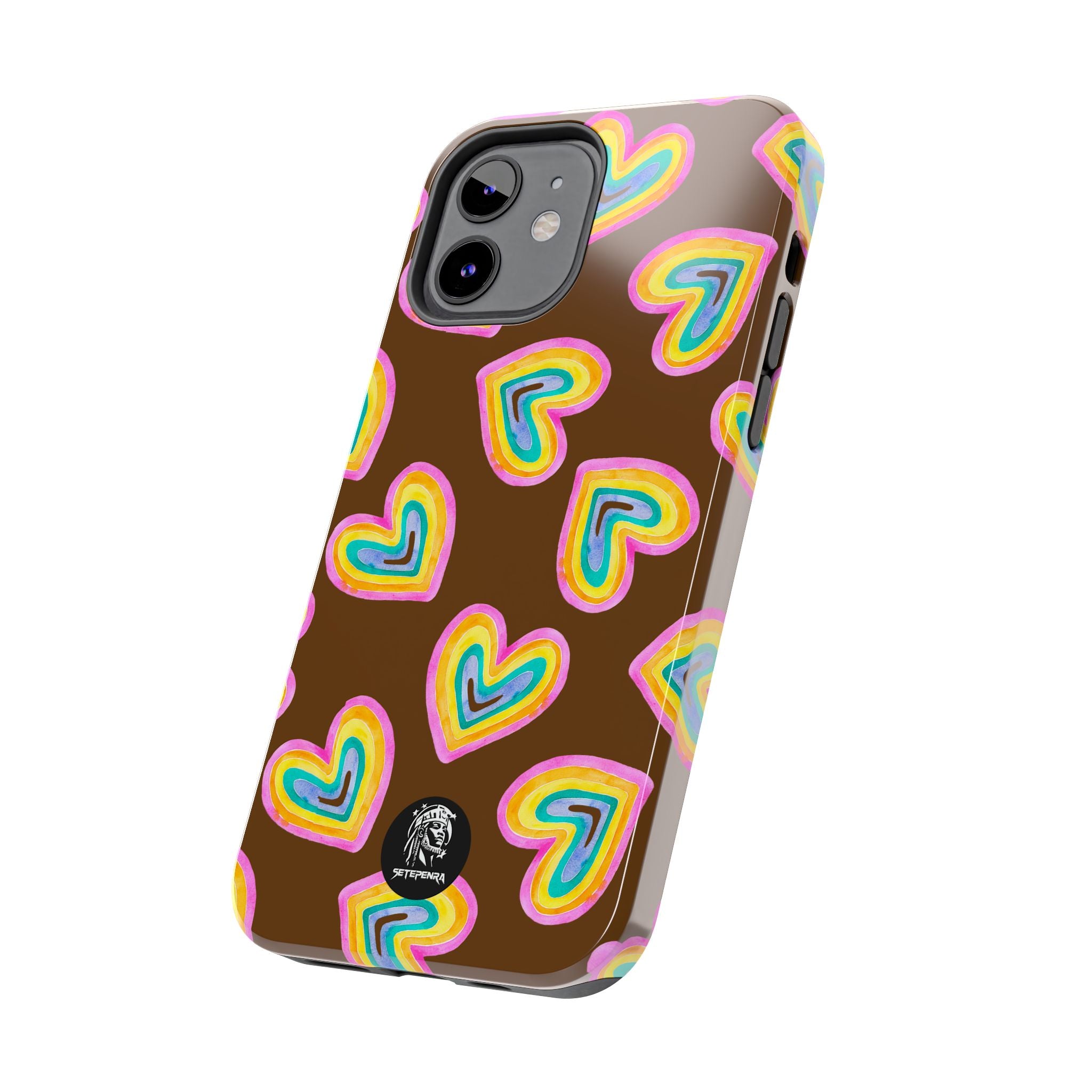 Rainbow Heart Tough Phone Case (For iPhone, Galaxy & More) - Brown