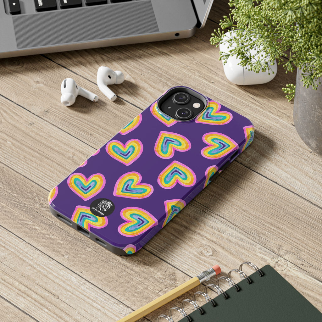 Rainbow Heart Tough Phone Case (For iPhone, Galaxy & More) - Purple