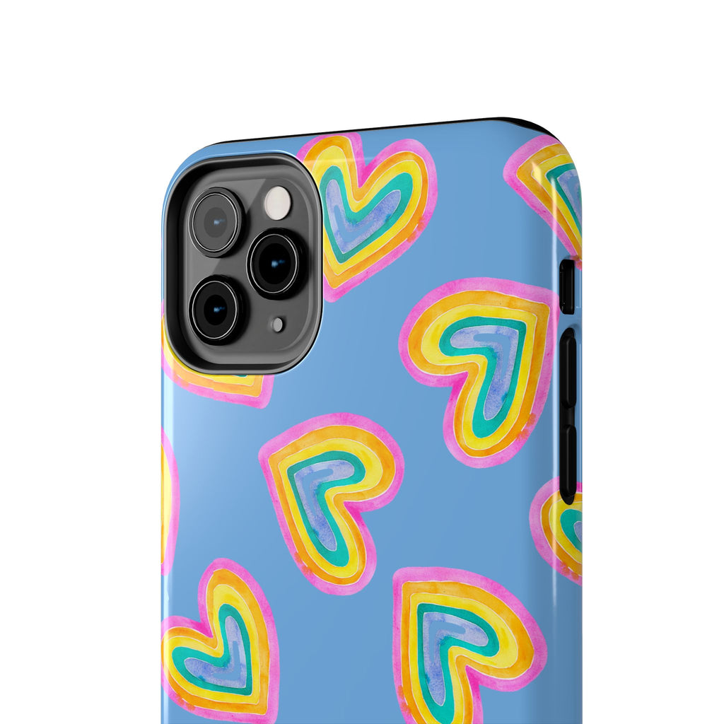 Rainbow Heart Tough Phone Case (For iPhone, Galaxy & More) - Light Blue