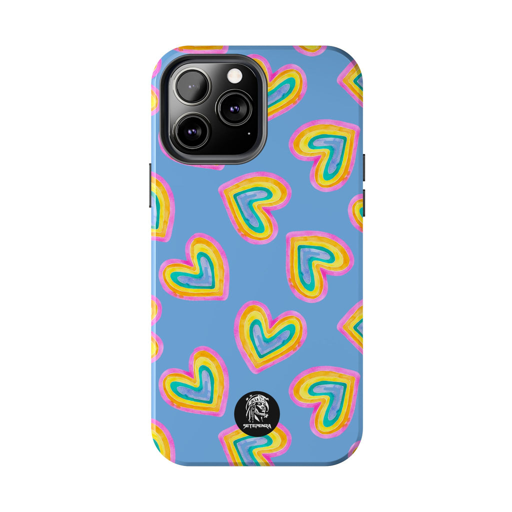 Rainbow Heart Tough Phone Case (For iPhone, Galaxy & More) - Light Blue